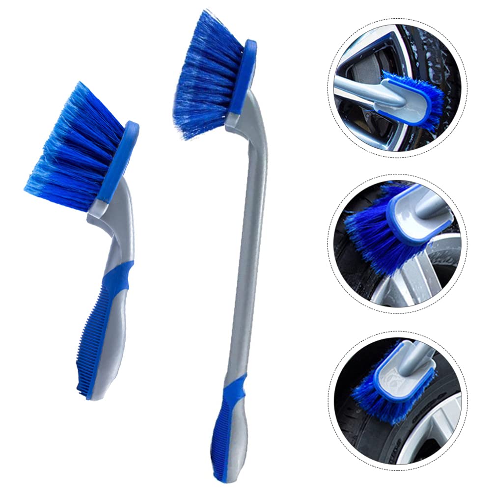 2-Piece Short Handle Car Cleaning Brush Kit - Blue PP Detailing Brushes for Tires, Wheels & Interior | Perfect for Auto Detailing, Car Wash & Vehicle Maintenance