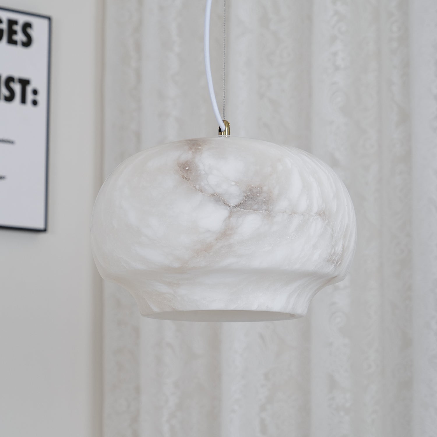 Elegant Camille Alabaster Pendant Light - Modern Minimalist Ceiling Lamp for Living Room, Bedroom & Dining Room - Natural Stone Lighting Fixture