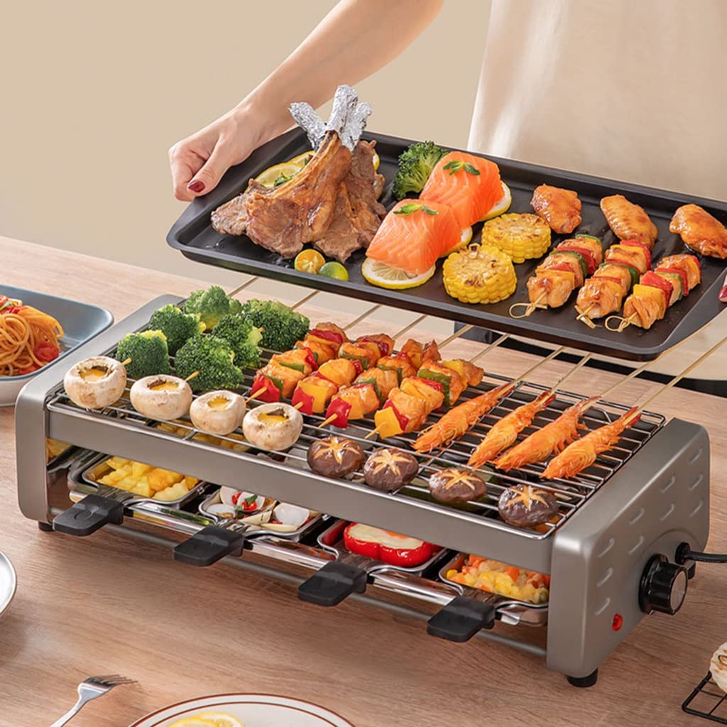 Smokeless Electric Indoor Table Grill - 1500W Fast Heating, Removable 2-in-1 Non-Stick Grill Plates with 3 Cheese Melt Pans - Perfect for Family BBQ, Party Cooking & Healthy Meals at Home