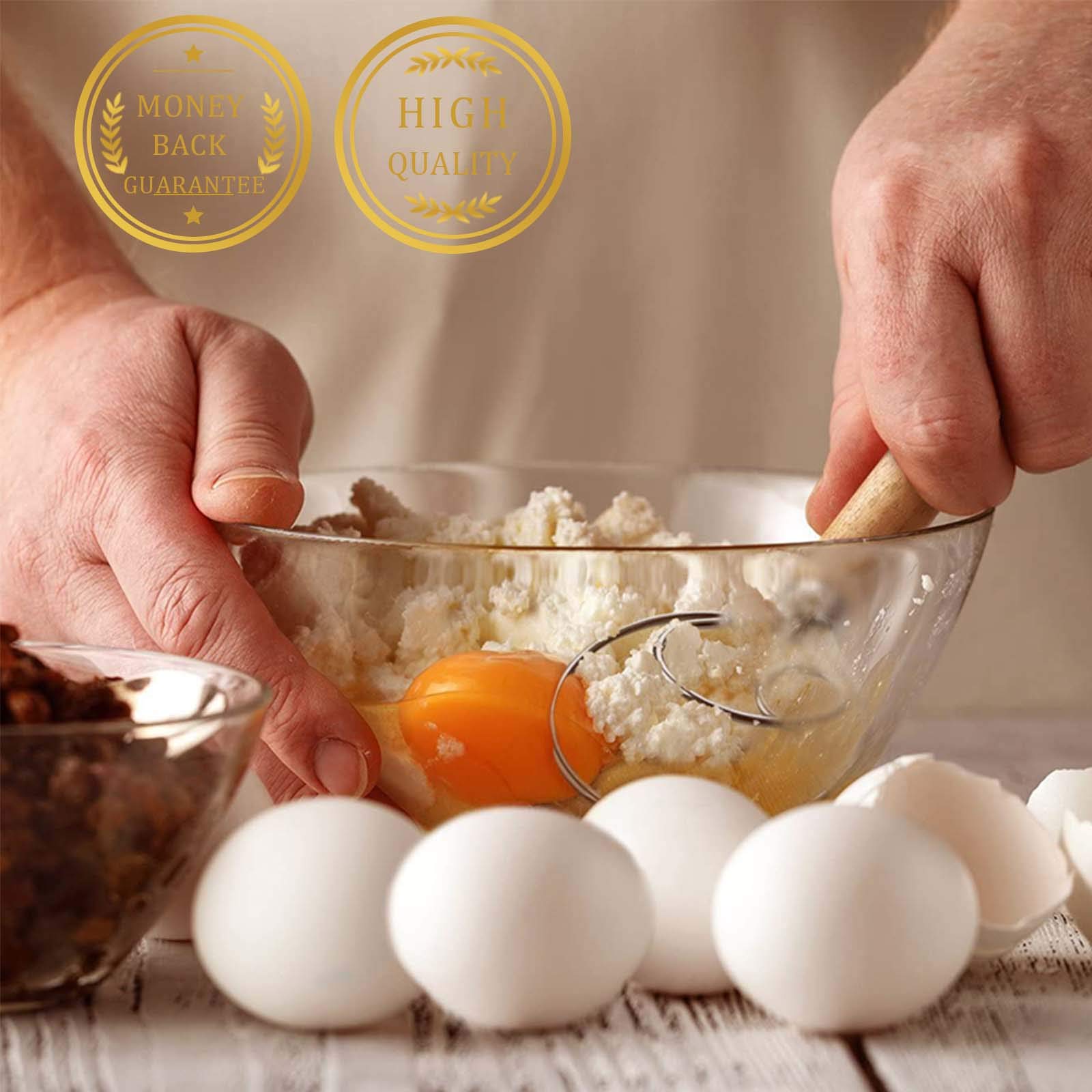 Premium Danish Dough Whisk - 13 Inch Stainless Steel Baking Tool with Wooden Handle for Cake, Pastry & Pizza Dough - Perfect for Home Bakers & Professional Kitchens