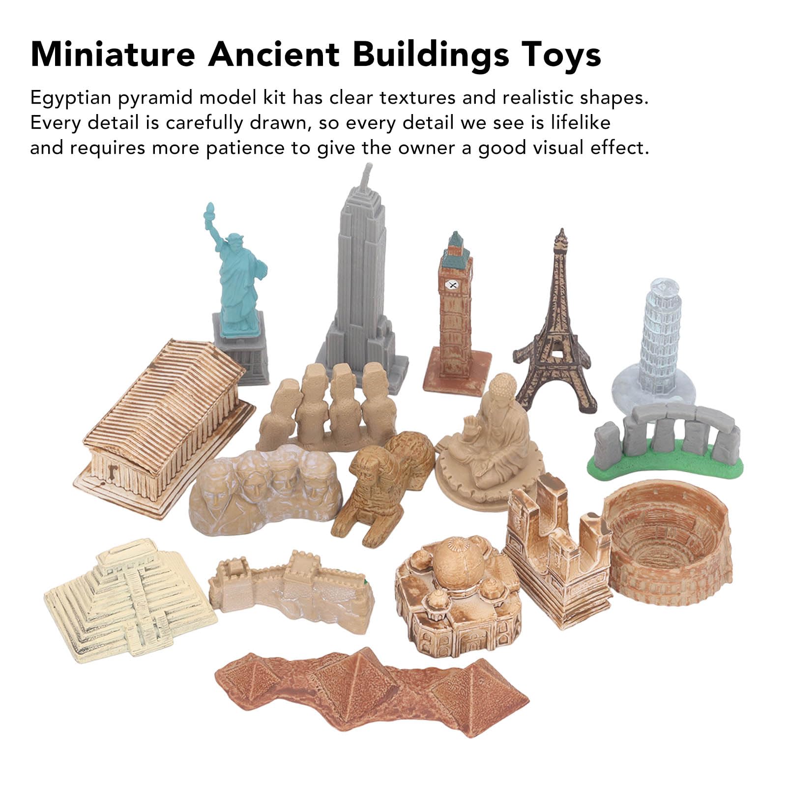 17PCS Miniature Ancient Buildings Model Kit - Worldwide Landmarks Collection with Egyptian Pyramid - Educational Toys for Kids & Adults - Perfect for Home Decor, School Projects & Collectibles