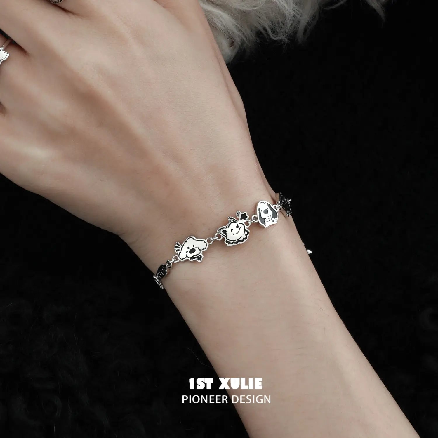 18K Platinum Plated Graffiti Puppy Leather Bracelet for Women & Men - Trendy Punk Rock Jewelry Gift for Birthday, Anniversary & Valentines Day - Perfect for Concerts, Parties & Streetwear Fashion