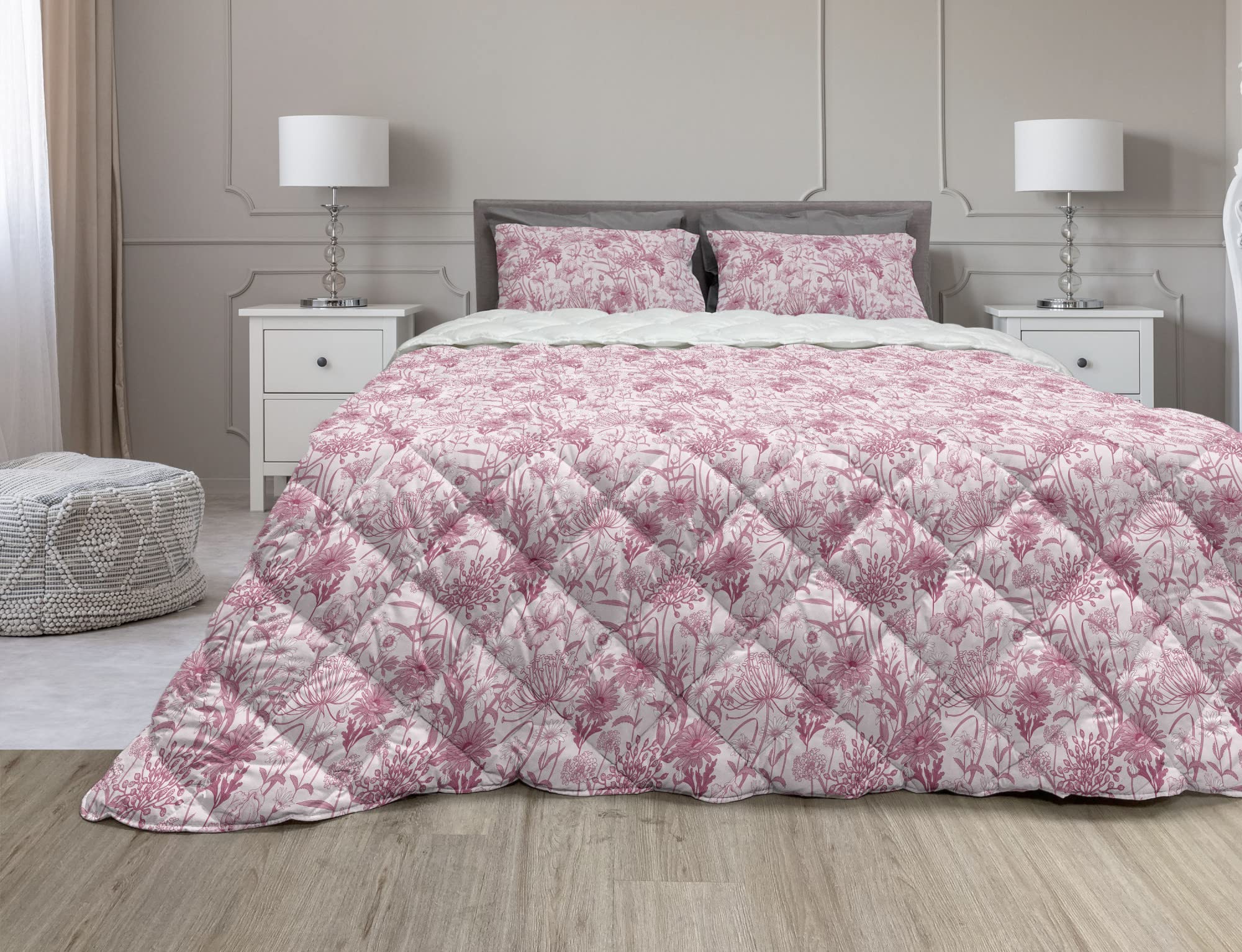 Ambesonne Floral Comforter Set - Wildflowers Summer Chamomile Daisy Duvet Cover with Sham, 2-Piece Microfiber Bedding Set for Twin XL, Dark Magenta & Rose - Perfect for Spring & Summer Bedroom Decor, Guest Room & Cozy Farmhouse Style