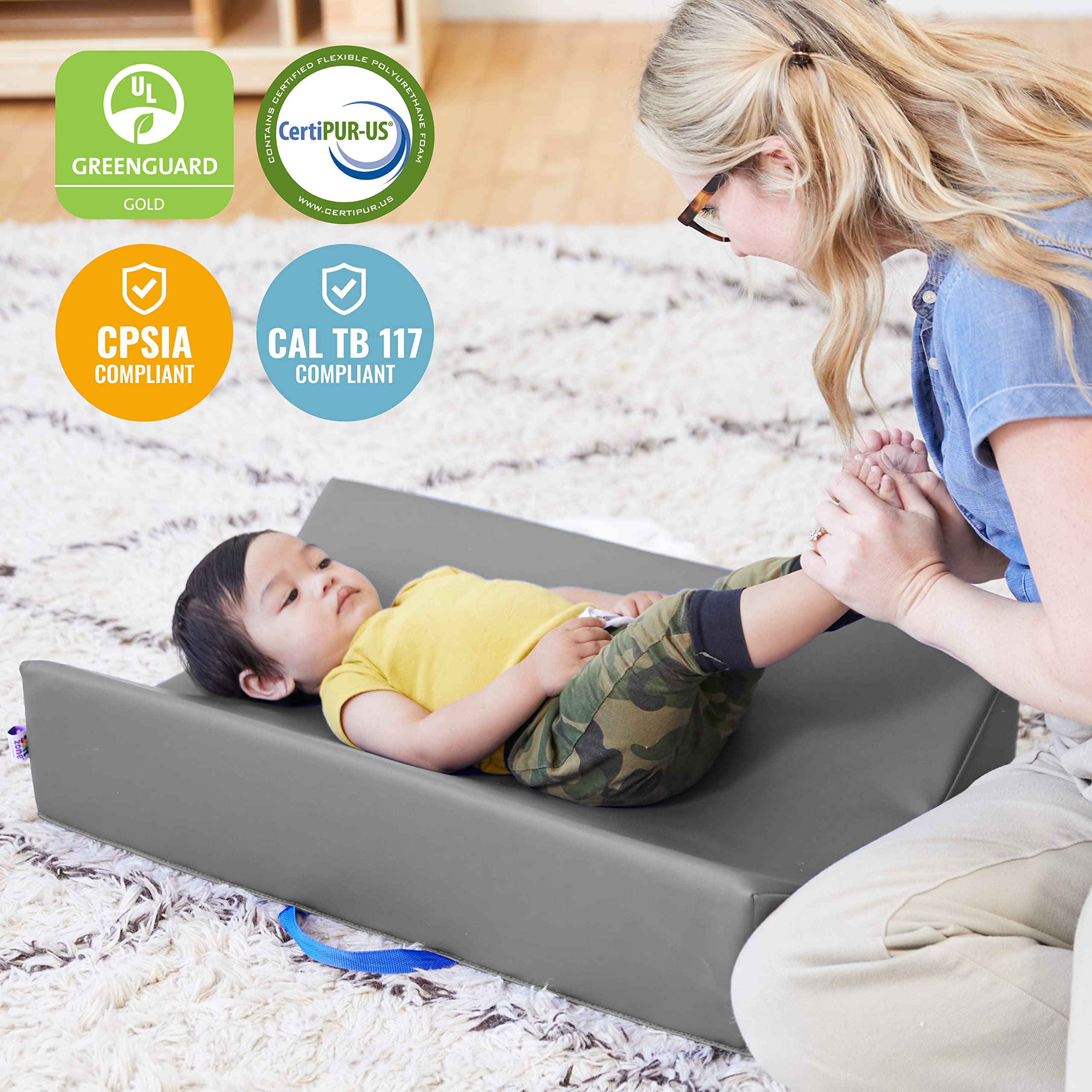 ECR4Kids SoftZone Contoured Baby Changing Pad - Waterproof & Non-Slip Diaper Changing Mat for Nursery, Daycare & Travel - Grey