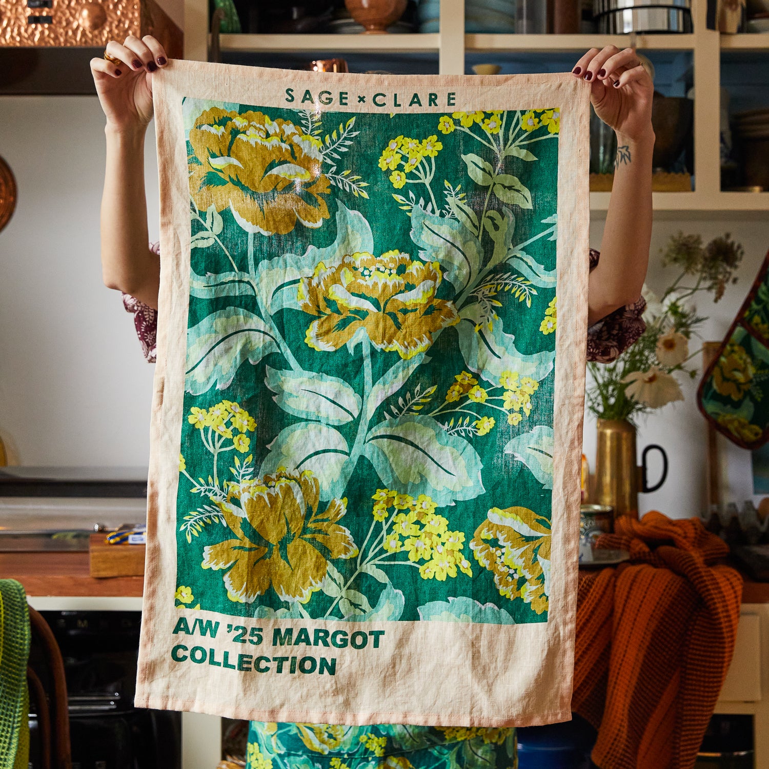 Premium Margot Linen Tea Towels - 100% Organic Cotton, Absorbent & Quick-Drying Kitchen Towels for Dishes, Glassware & Countertops - Eco-Friendly Home & Kitchen Essentials