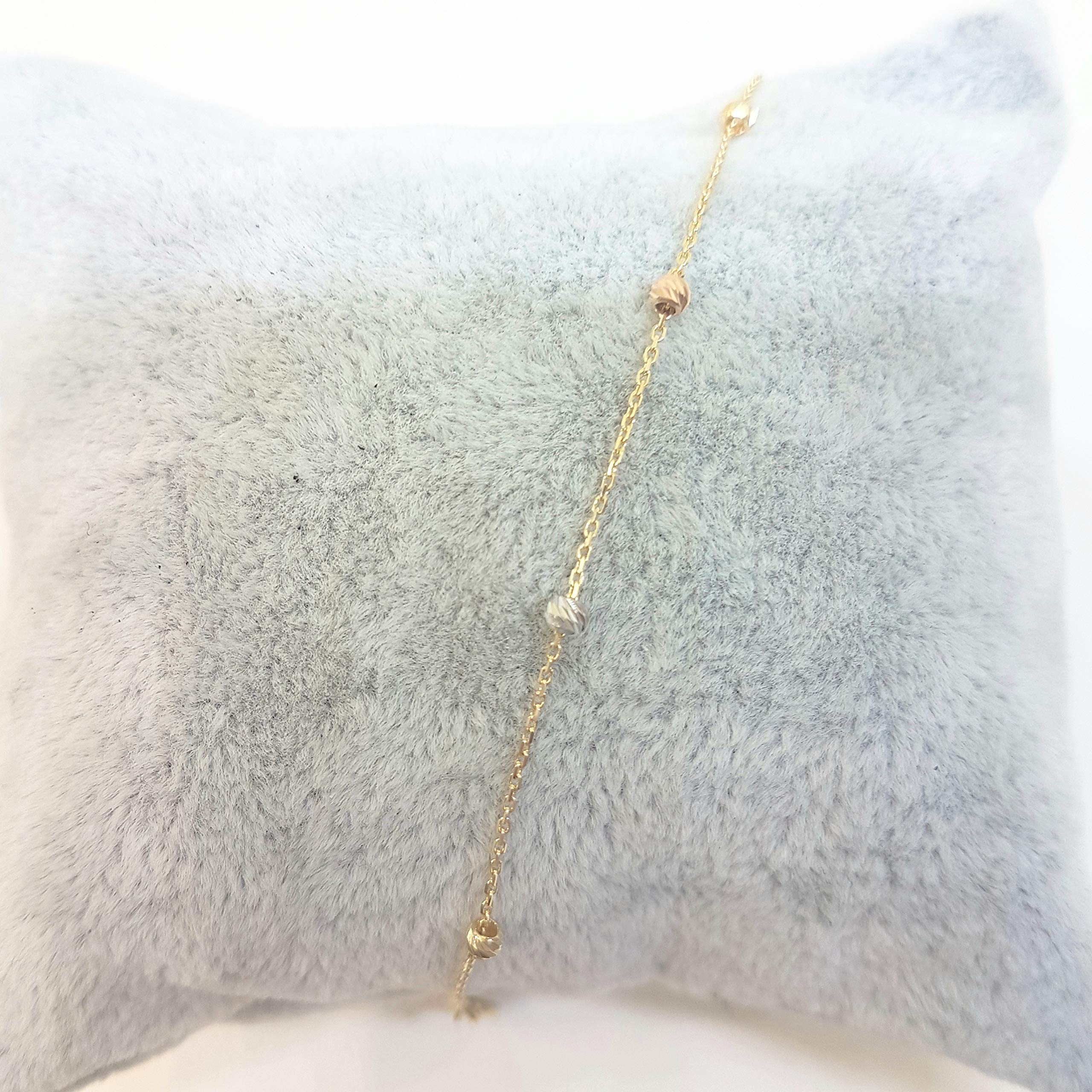 14K Real Solid Gold Single Row Beaded Ball Chain Bracelet for Women - Elegant Dainty Jewelry Gift for Her - Perfect for Everyday Wear, Special Occasions & Gifts