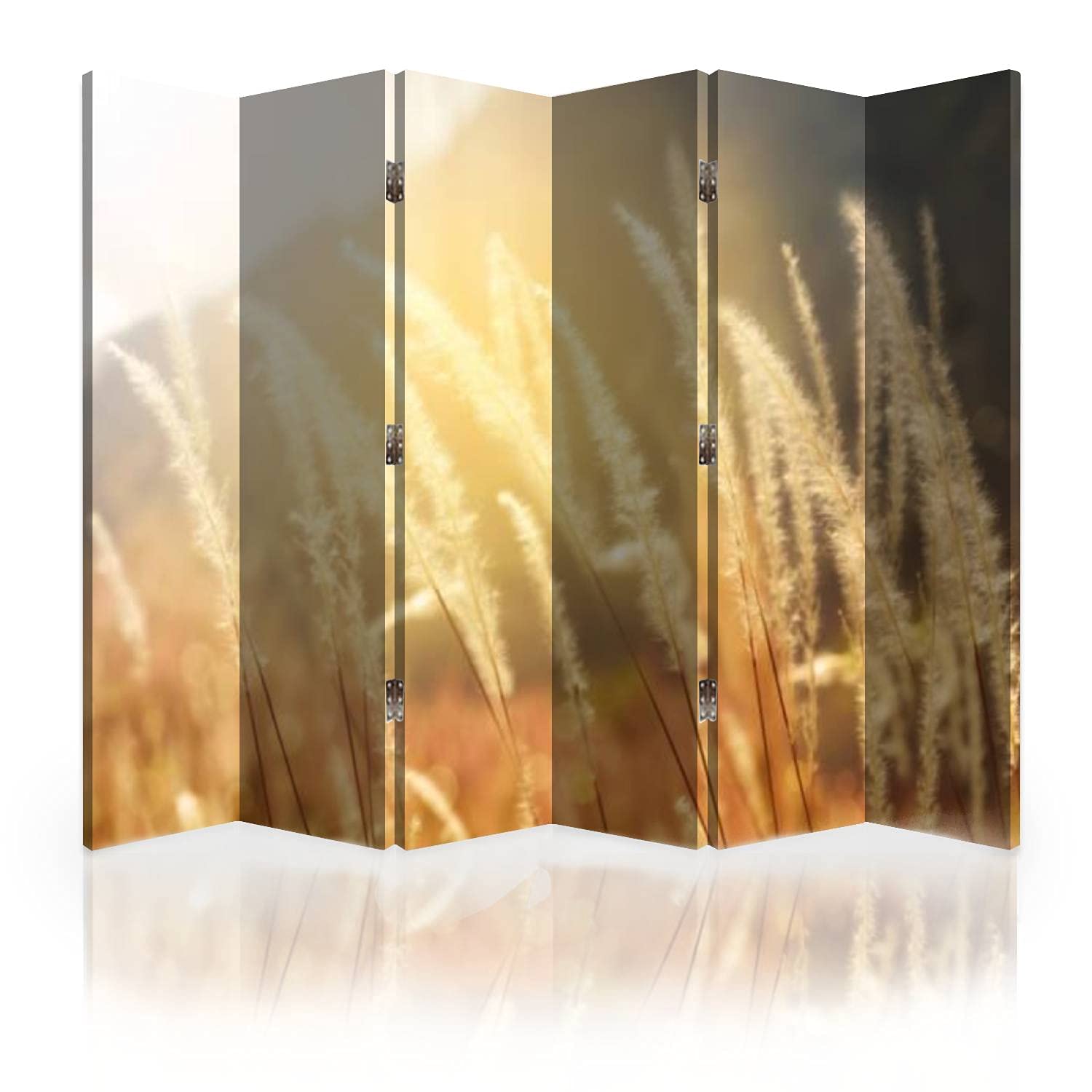 6-Panel Canvas Room Divider Screen - Mission Grass Backlit Glow Privacy Partition for Sunlight Protection | Folding Wall Separator for Living Room, Bedroom & Office Spaces