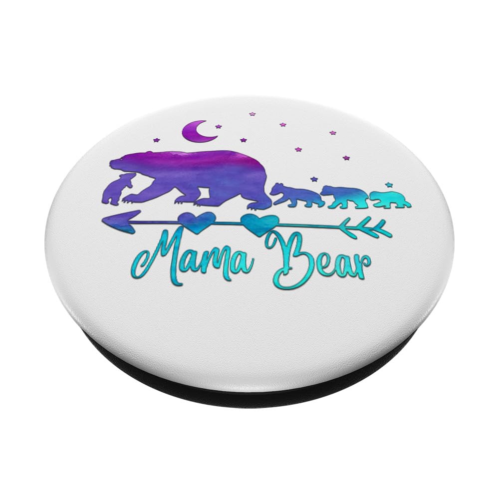 Purple Turquoise Watercolor Mama Bear and Four Cubs PopSockets PopGrip - Adhesive Phone Grip & Stand for iPhone, Samsung - Perfect for Moms, Animal Lovers & Phone Protection