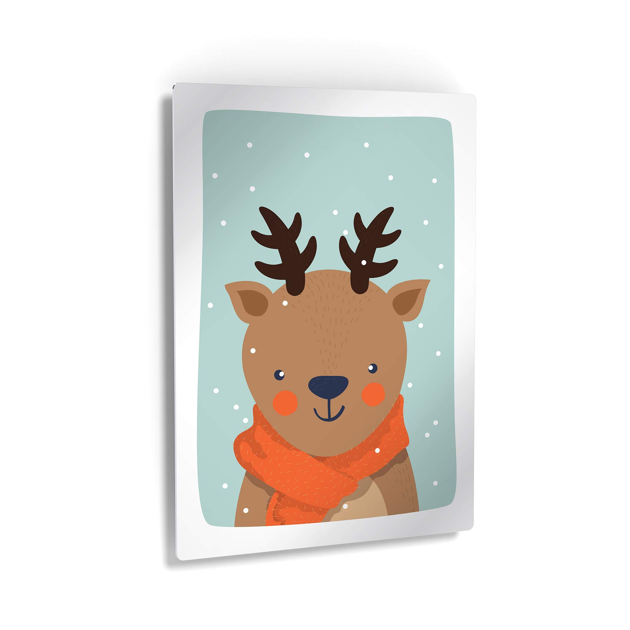 Smile Art Design Cute Deer Winter Theme Metal Print - Turquoise Background Wall Art for Kids Room, Nursery & Baby Room Decor (12x8 Inches, Made in USA) - Perfect for Children's Bedrooms, Playrooms & Gift Ideas