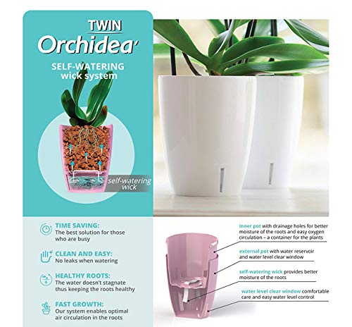 4.9 Inch Self Watering Orchid Pot with Wick System - Violet Decorative Planter for Orchids | Excellent Aeration, Drainage & Water Level Indicator | Perfect for Home, Office & Indoor Gardening