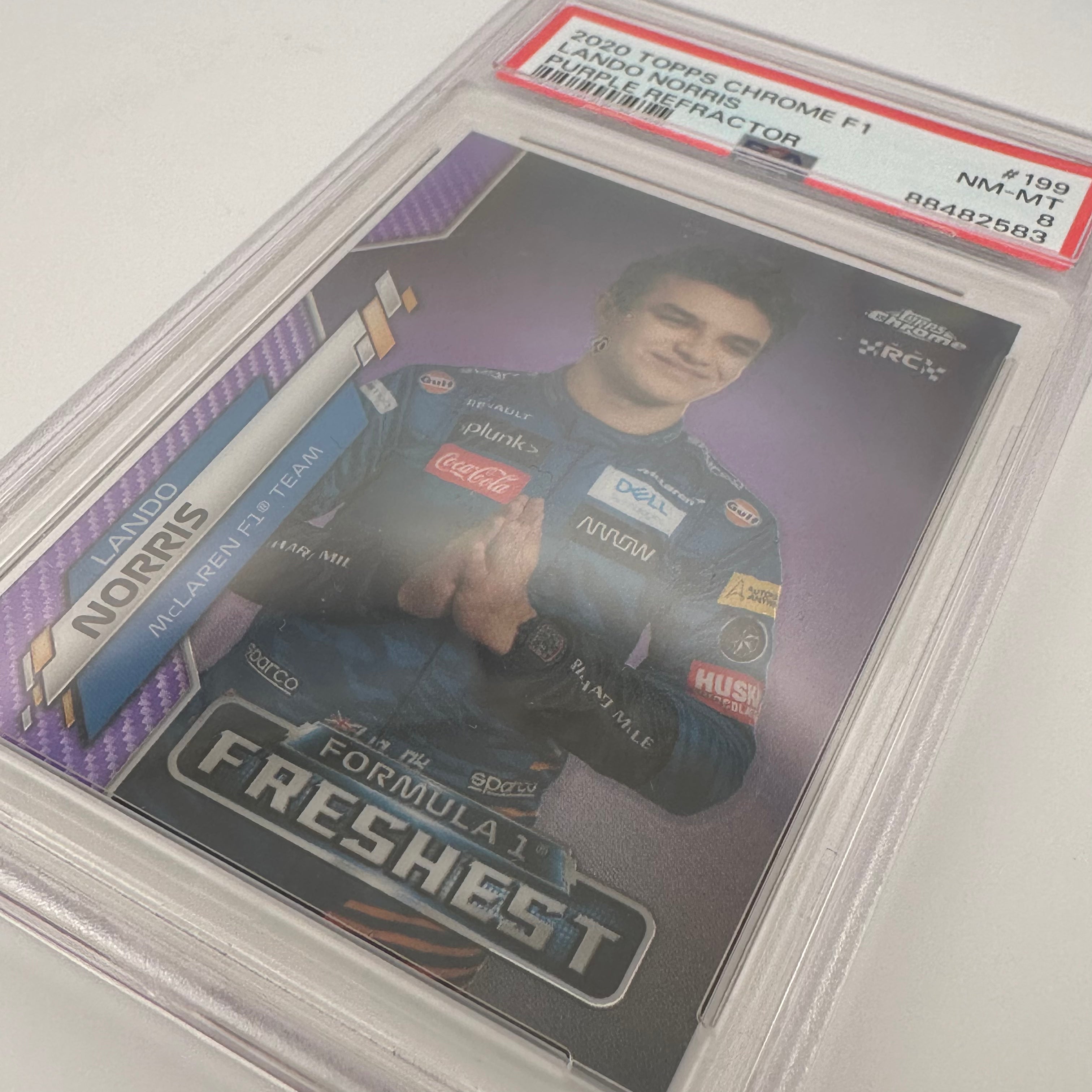 PSA 8 Lando Norris #199 352/399 Purple Refractor Rookie Card - Rare Collectible for F1 Racing Fans & Sports Memorabilia Enthusiasts