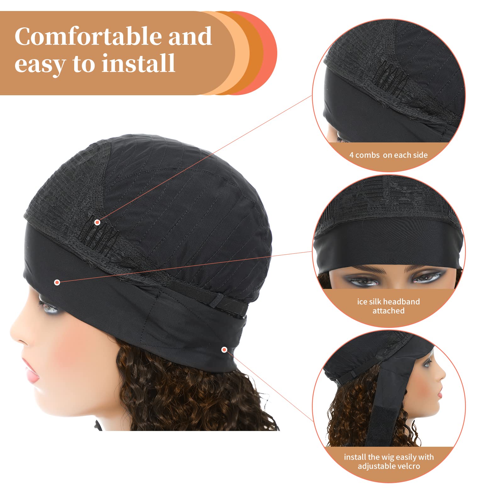 Alicoco 180% Density Water Wave Glueless Headband Wig for Women - Synthetic Half Wig with Attached Headbands (12 Inch, T30/16) - Perfect for Daily Wear, Cosplay & Fashion Styling