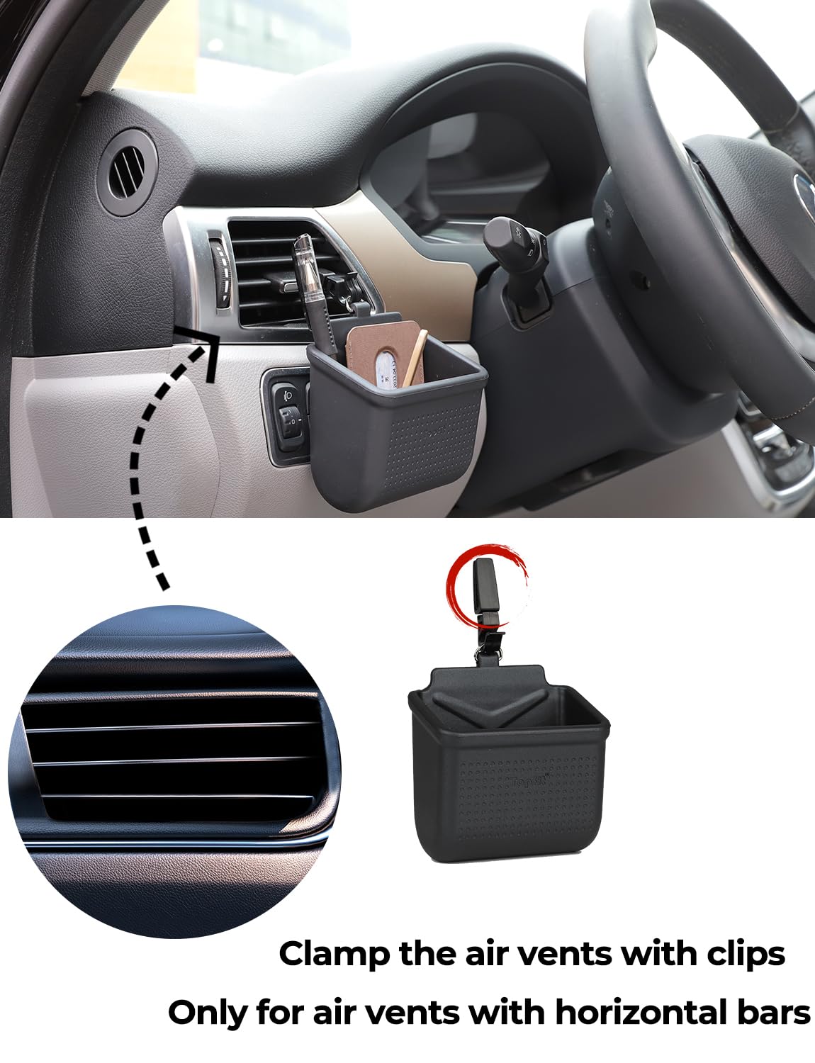 Car Air Vent Organizer - Multi-Purpose Storage Bag for Sunglasses, Phone, Keys & Cards with Hook (Black) | Perfect for Road Trips & Daily Commute