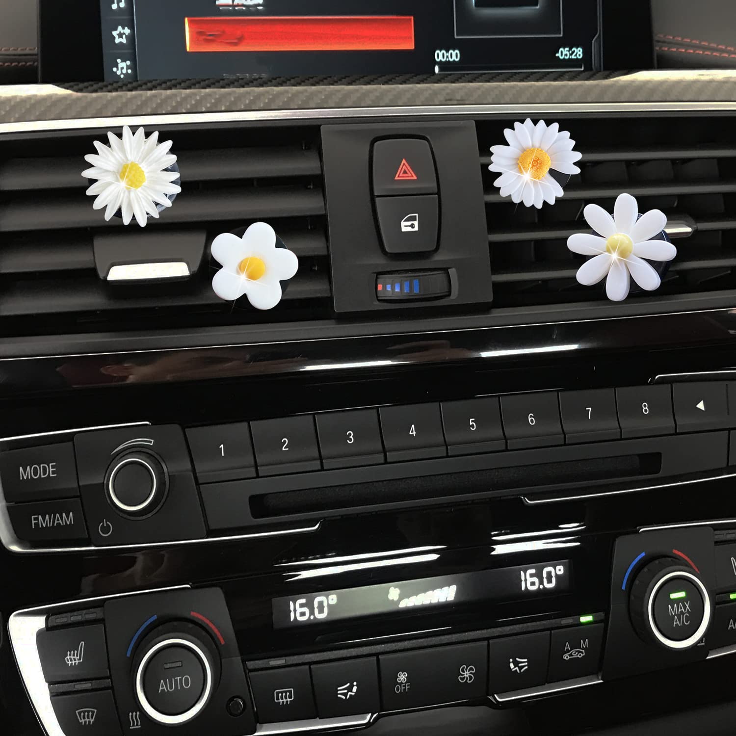 4 Pcs Daisy Air Vent Clips - Cute Flower Car Air Fresheners with Adjustable Fragrance for Women & Girls | Car Interior Decor Accessories | Perfect for Sedans, SUVs & Office Desks (White)