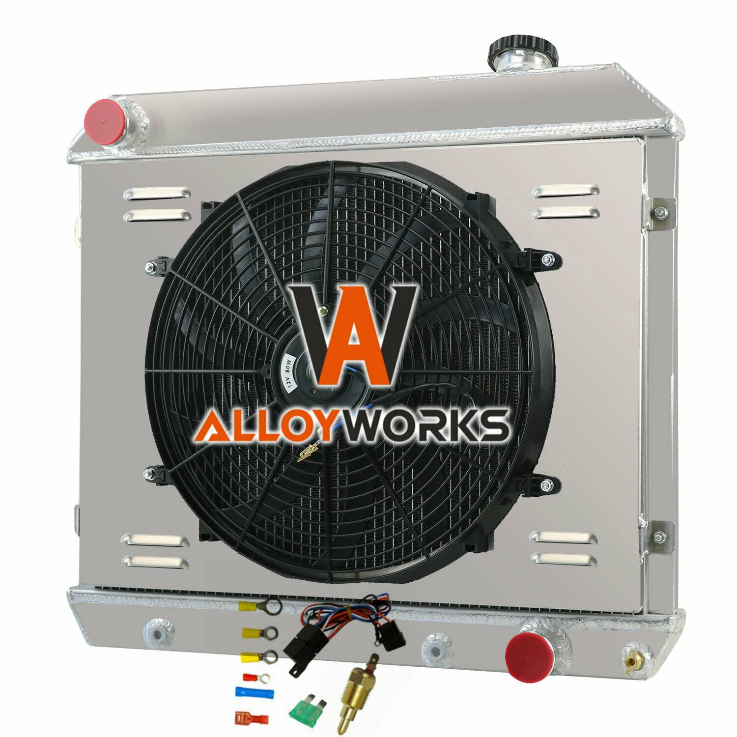 ALLOYWORKS 3-Row Core Aluminum Radiator Fan Shroud Kit for 1961-1966 Pontiac/Chevrolet Truck Pickup with I6/V8 Engine - Heavy-Duty Cooling Solution for Classic Car Restoration & Off-Road Performance