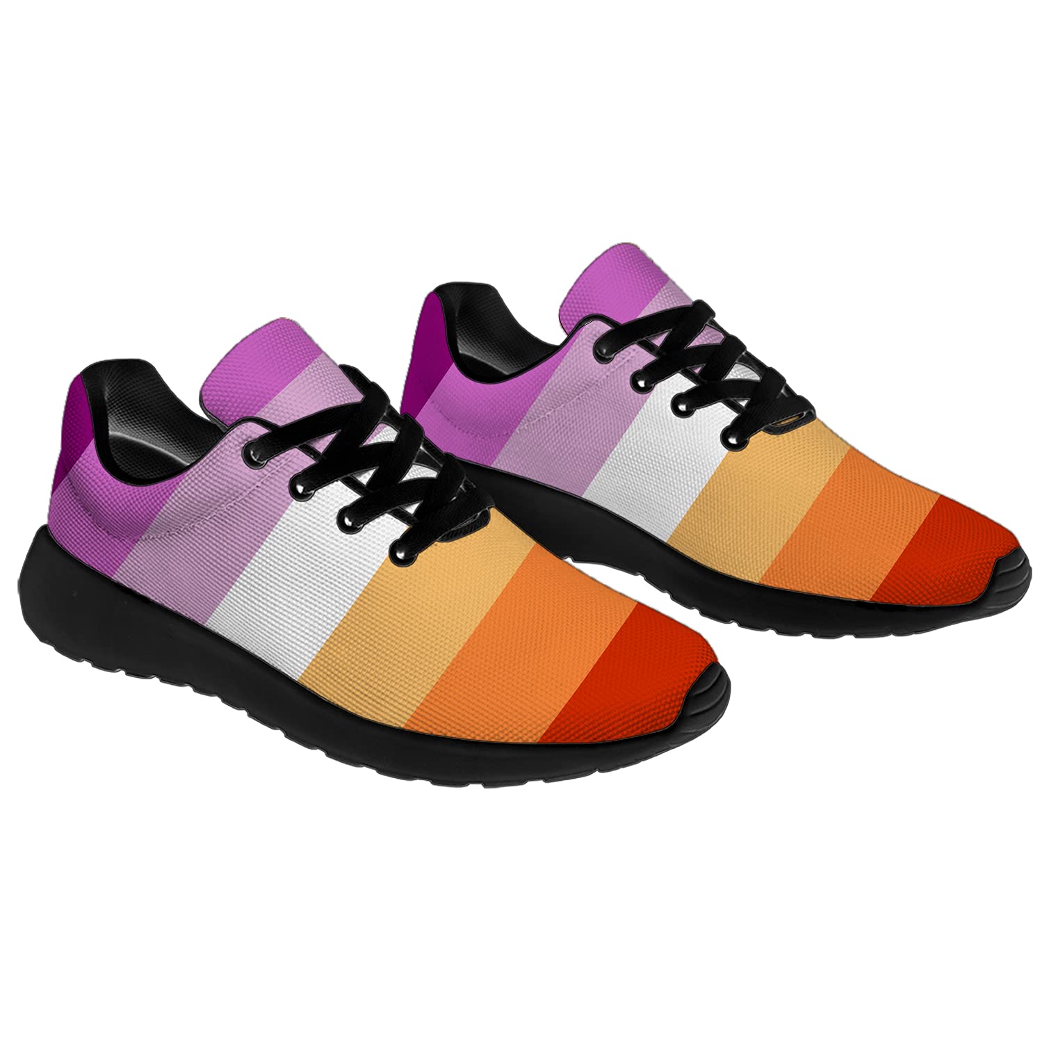 LGBTQ Pride Running Shoes for Men & Women - Comfortable Walking & Tennis Sneakers with Sunset Lesbian Flag Design - Size 10 Men/11.5 Women in Black - Perfect for Pride Parades, Gym Workouts & Casual Wear