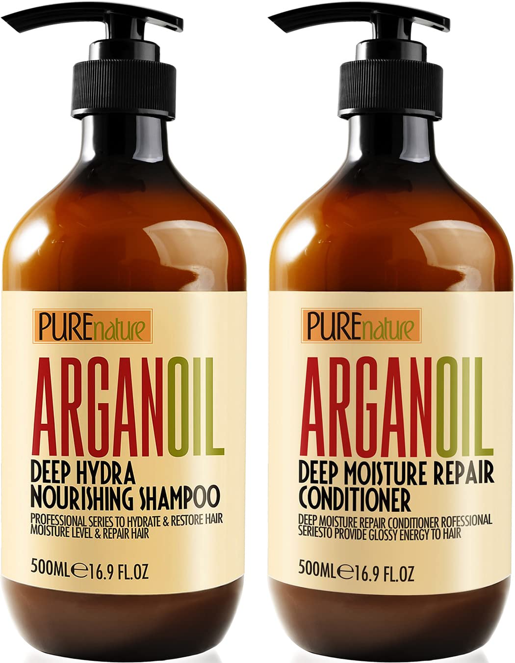 PURE NATURE Argan Oil Shampoo & Conditioner Set with Moroccan Hair Serum & Deep Conditioning Mask - Hydrating Hair Care for Dry, Damaged Hair | Perfect for Daily Use & Salon-Quality Treatment at Home