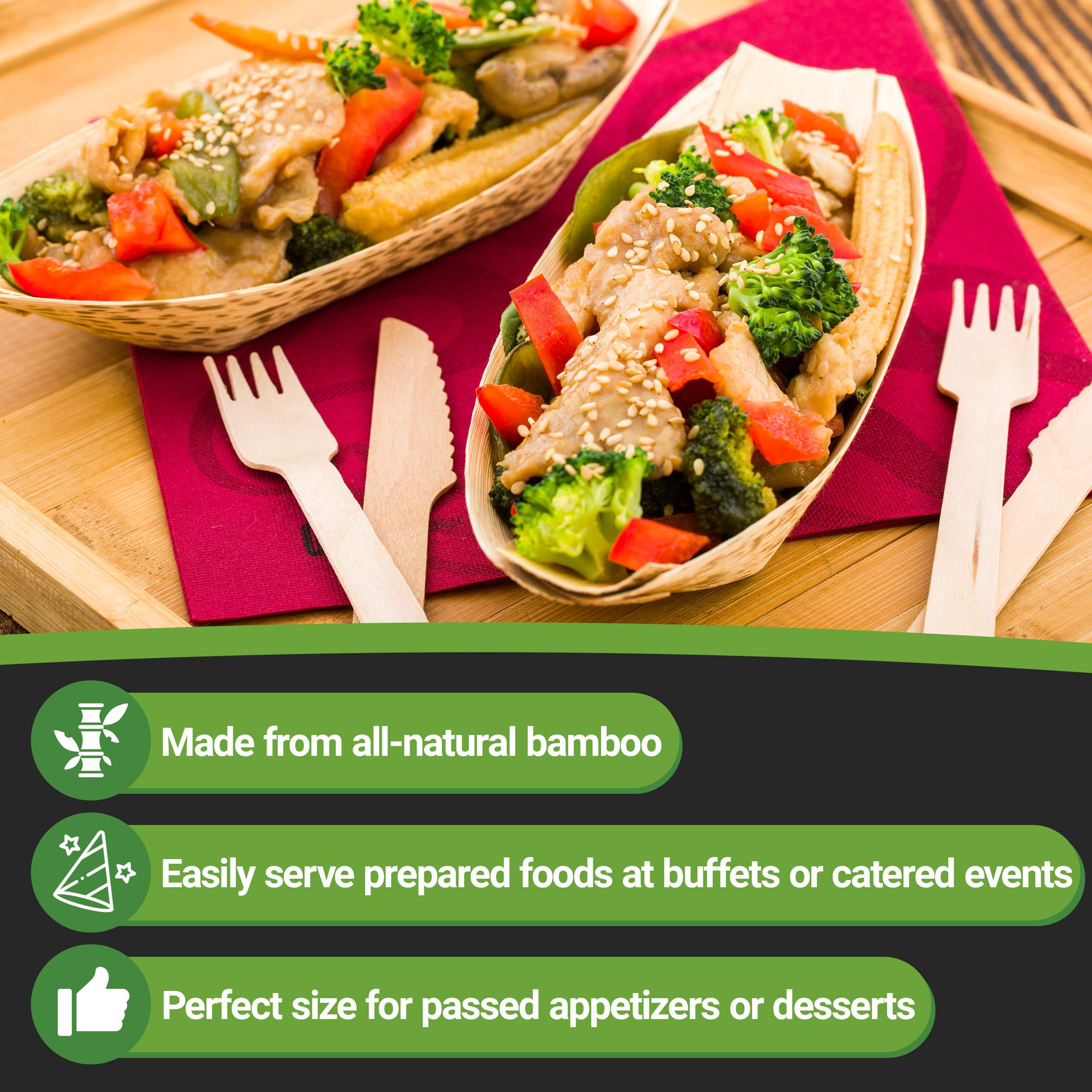 Premium 7.25 Inch Disposable Bamboo Plates - 100 Natural Round Bamboo Boats for Parties, Catering & Events | Eco-Friendly Tableware for Restaurants, Weddings & Outdoor Dining