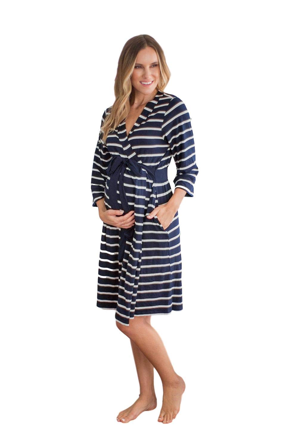 Baby Be Mine Maternity Super Soft Classic Stripe Nursing Nightwear for Pregnant & Breastfeeding Moms - Comfortable Sleepwear for Nighttime Nursing & Relaxation