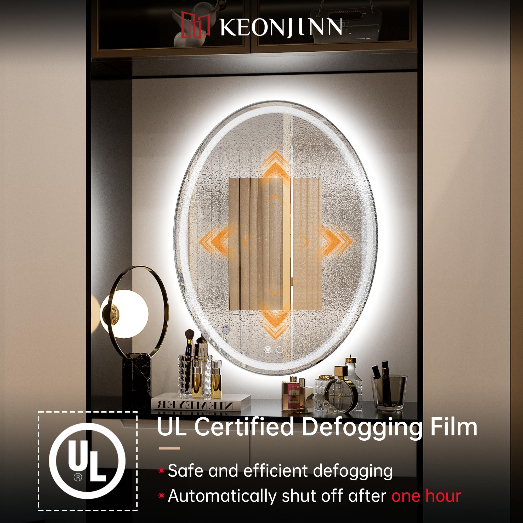 Keonjinn 24 x 32 Inch Oval LED Bathroom Mirror with Anti-Fog & Shatter-Proof Design, Frontlit Vanity Mirror with CRI 90+ Lighting - Perfect for Makeup, Shaving & Home Decor