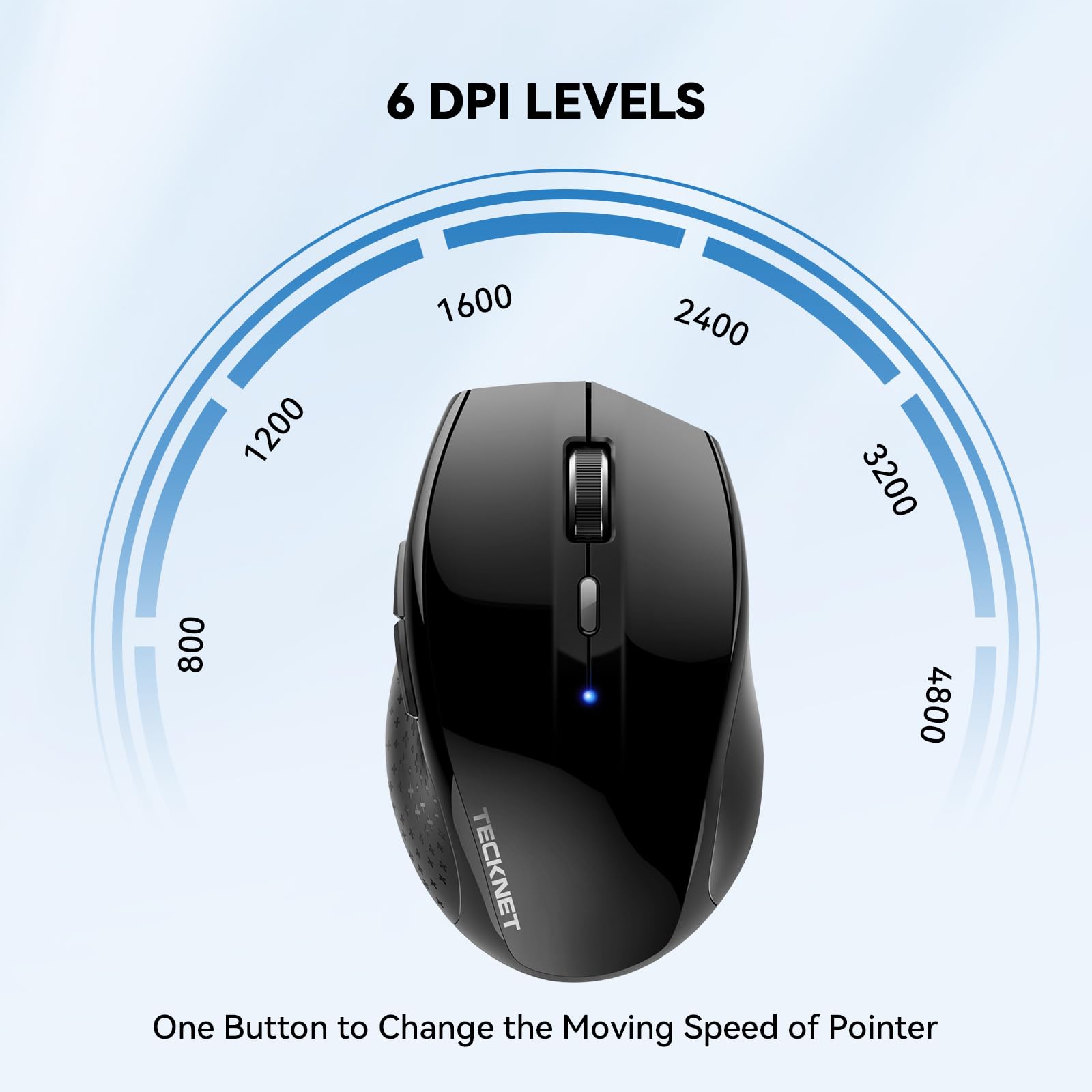 TECKNET Bluetooth Wireless Mouse - 4800 DPI, 6 Adjustable DPI Settings, 6 Buttons, 2-Year Battery Life - Compatible with Laptop, Windows PC, Mac - Perfect for Office Work, Gaming, and Travel Use