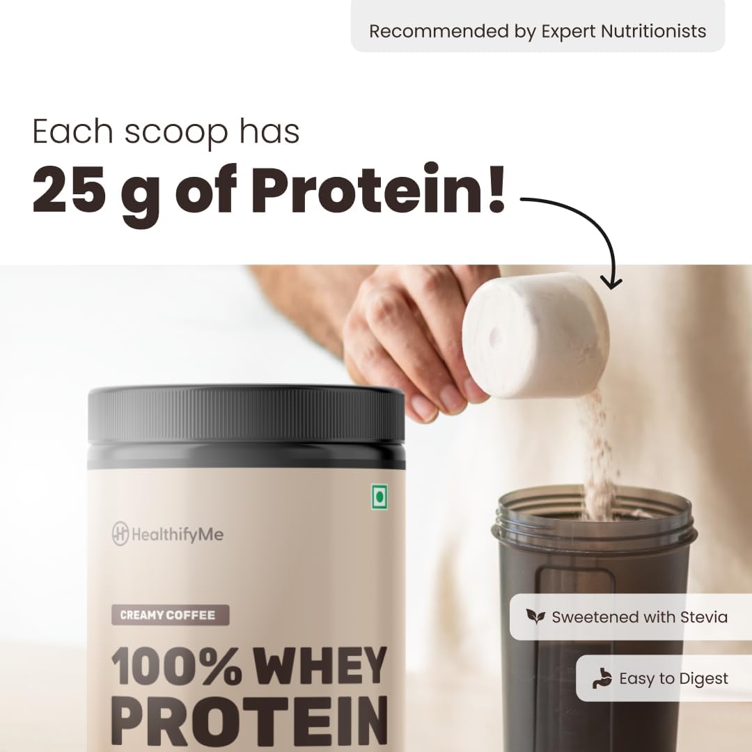 Healthifyme 100% Whey Protein Powder - 1 KG (2.2 lbs) | Whey Isolate & Concentrate Blend | 25.5g Protein per Serving | Digestive Enzymes Added | No Sugar, Preservatives | Muscle Recovery & Growth | Double Chocolate Flavor | Ideal for Post-Workout & Fitness Enthusiasts