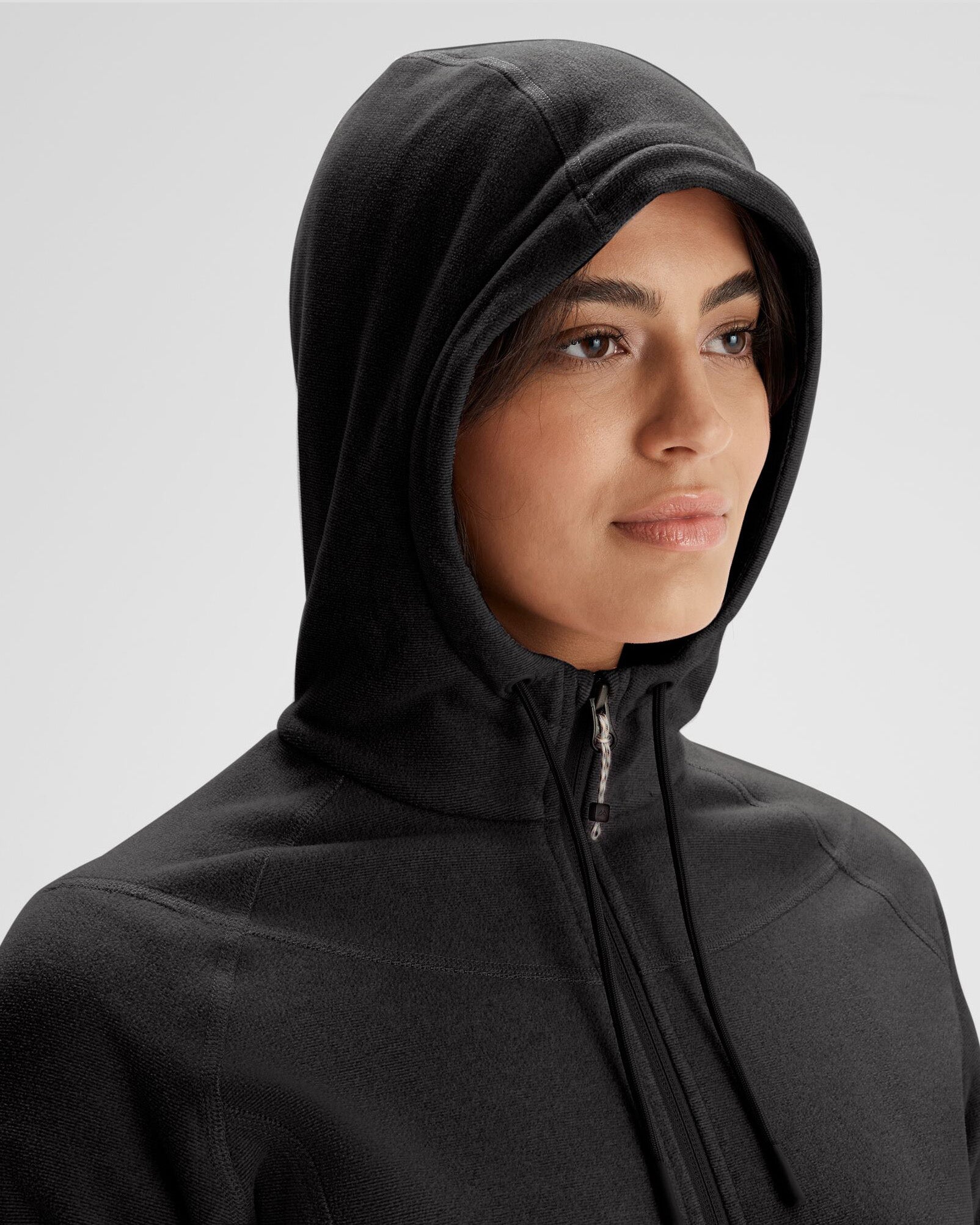 Women's Mt Aspiring Hooded Fleece Jacket - Soft Warm Winter Coat, Water-Resistant Outdoor Jacket for Hiking, Camping & Casual Wear - Black Stingray Color
