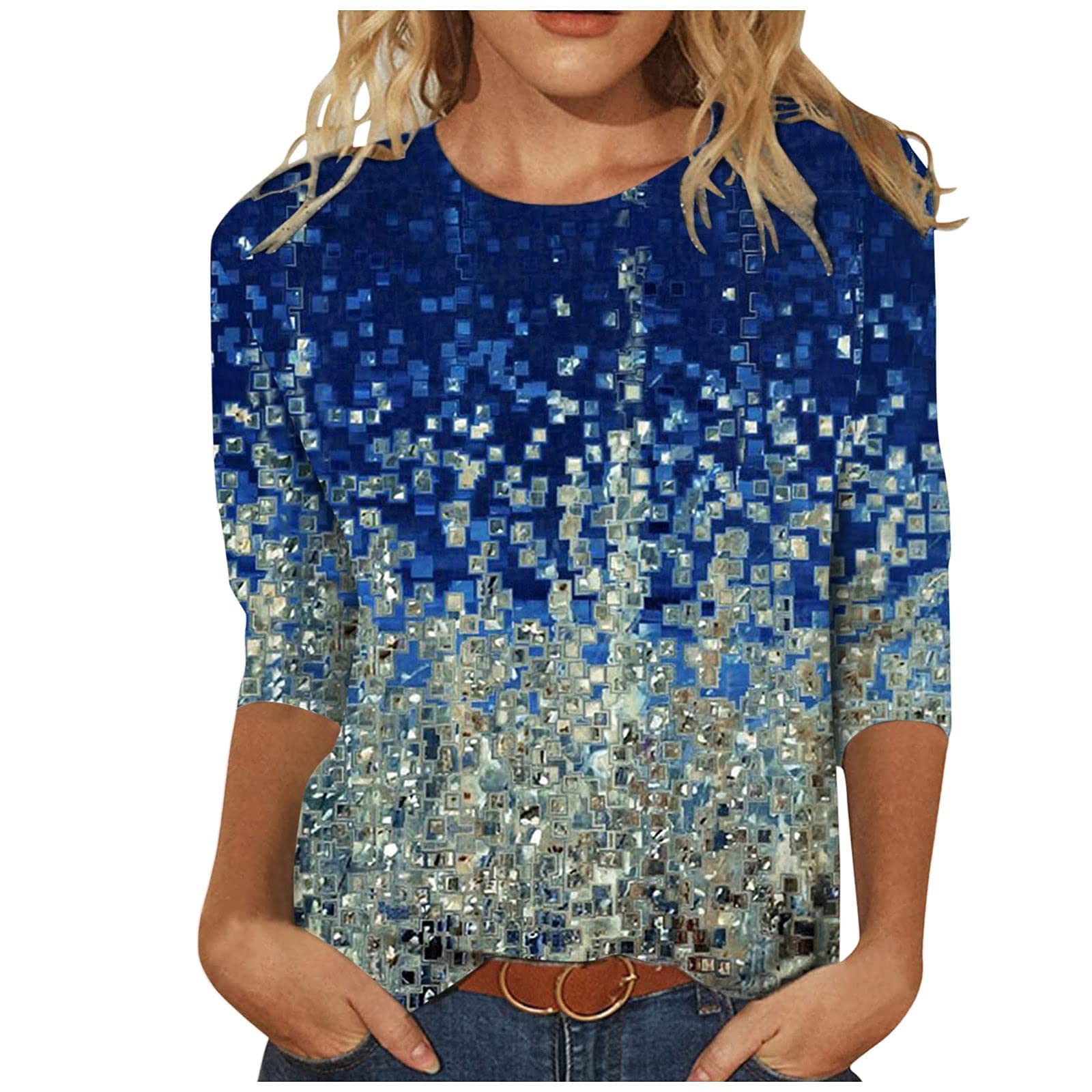 2023 Fashion Women's Summer Tops - 3/4 Sleeve Plus Size Cute Blouses, Loose Casual Mexican Peasant Tunic Tops for Beach, Vacation & Everyday Wear