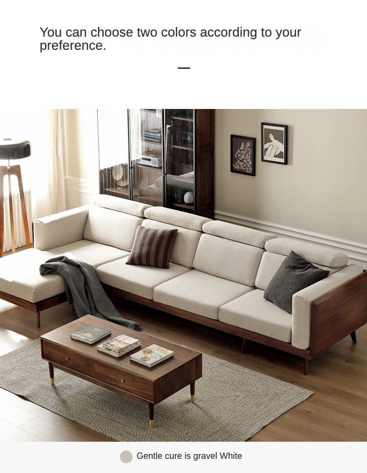 Premium Black Walnut & Ash Solid Wood Adjustable Headrest Sofa - Modern Living Room Furniture for Relaxation & Comfort