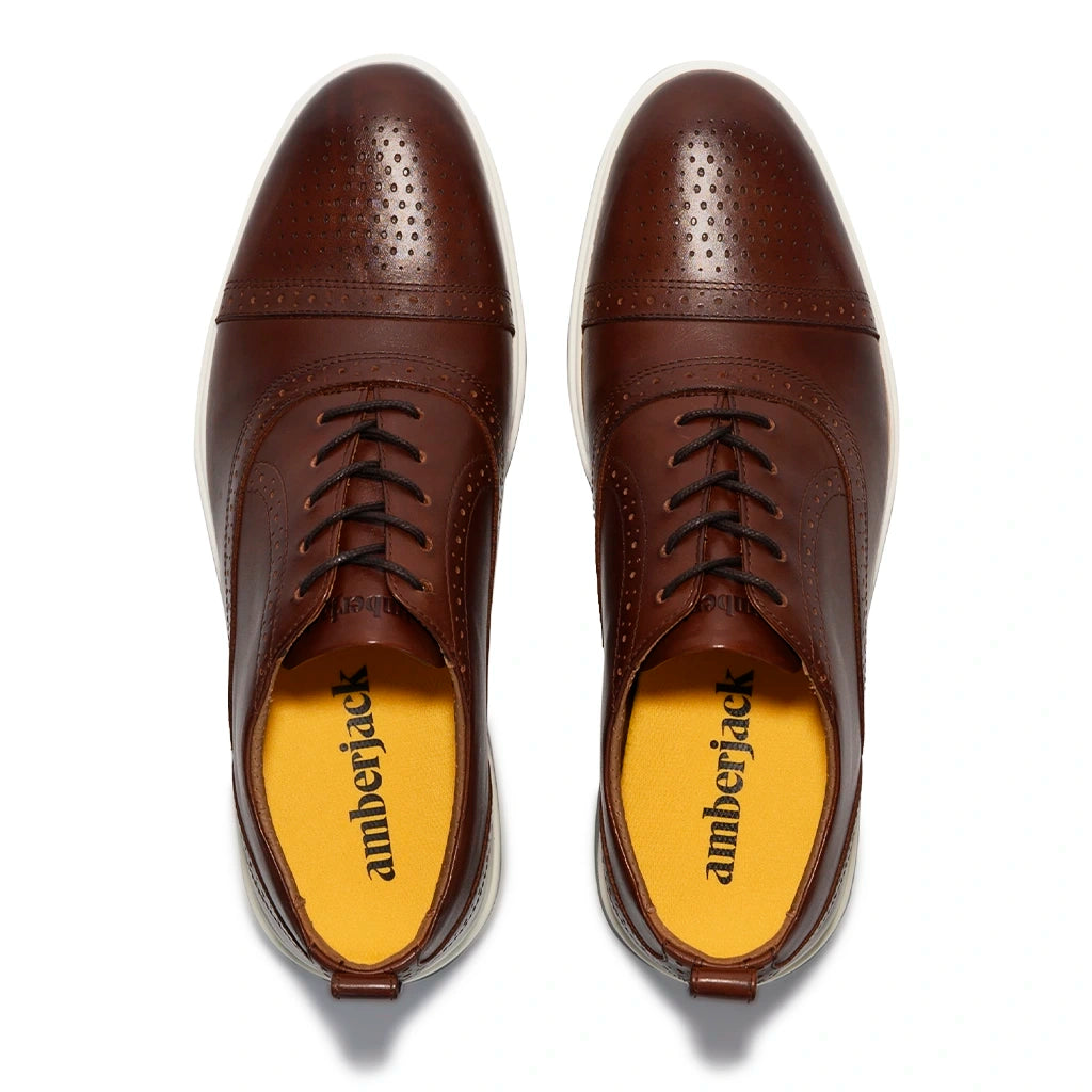Premium Leather Cap Toe Oxford Shoes for Men - Classic Coffee Brown Dress Shoes for Business & Formal Occasions - Comfortable & Stylish Office & Wedding Shoes