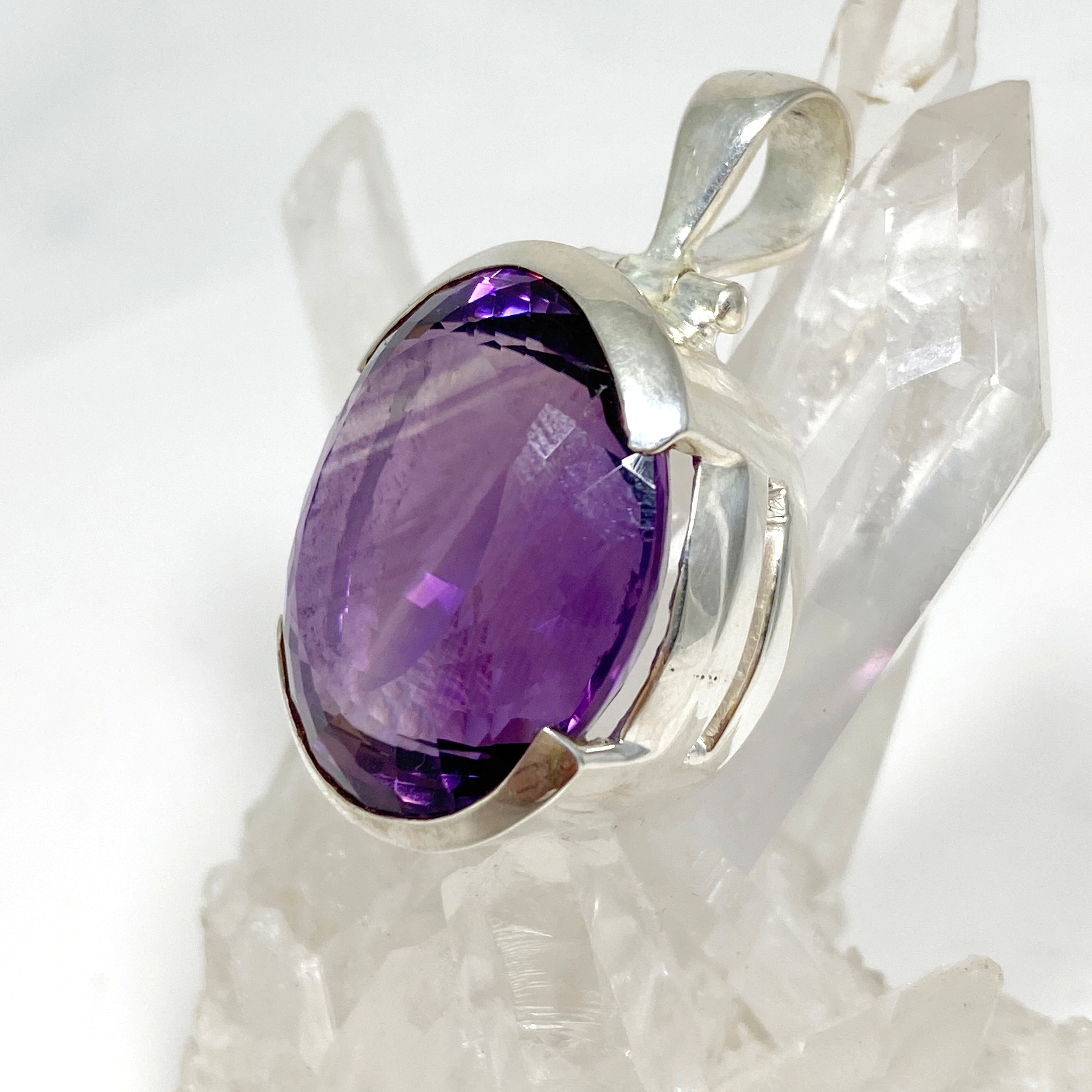 Natural Amethyst Oval Faceted Pendant Necklace - 925 Sterling Silver Jewelry for Women - Perfect for Gifts, Meditation & Spiritual Healing