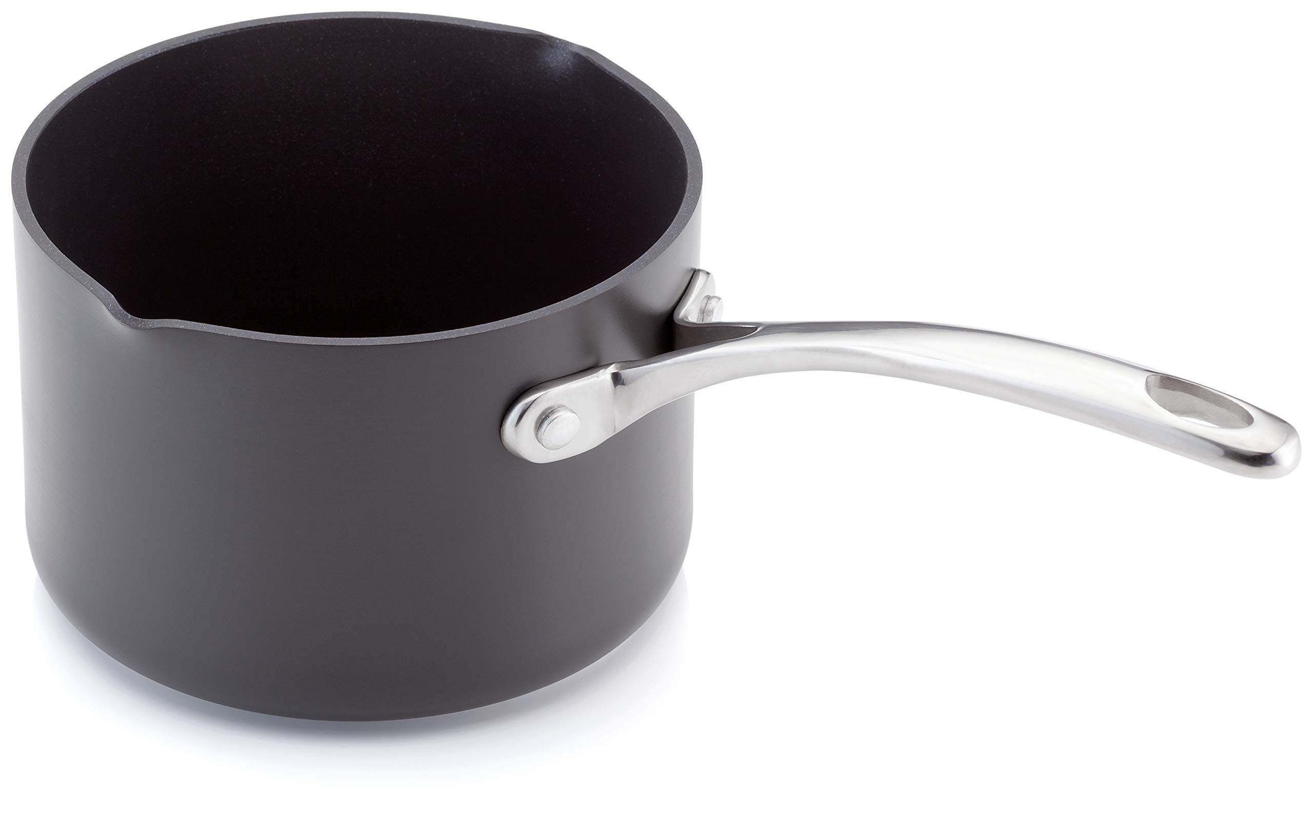Premium 14cm Hard Anodized Nonstick Milk Pan - 1.6L Induction Compatible Saucepan with Teflon Coating, Oven Safe to 260°C - Perfect for Heating Milk, Making Hot Chocolate & Small Batch Cooking