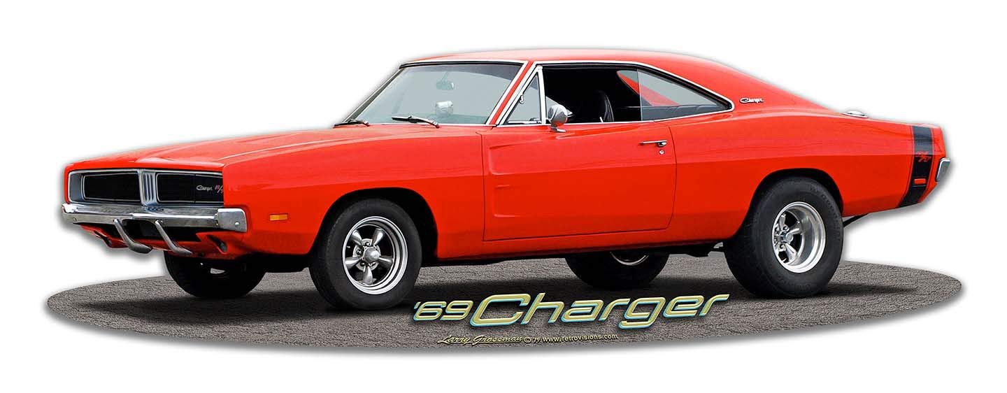 Vintage 1969 Dodge Charger Neon Style Metal Wall Art - Larry Grossman Inspired Plasma Cut Sign for Man Cave, Garage Decor & Automotive Gift