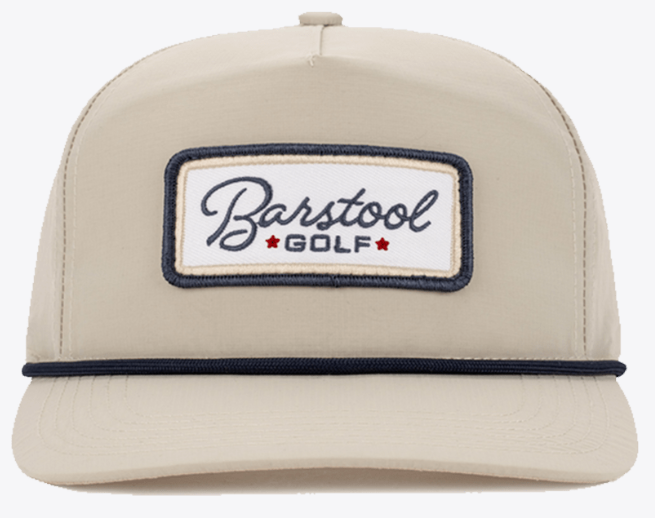Barstool Golf 5-Panel Nylon Rope Snapback Hat - Sand & Navy Color - Perfect for Golf Outings, Casual Wear & Sports Events