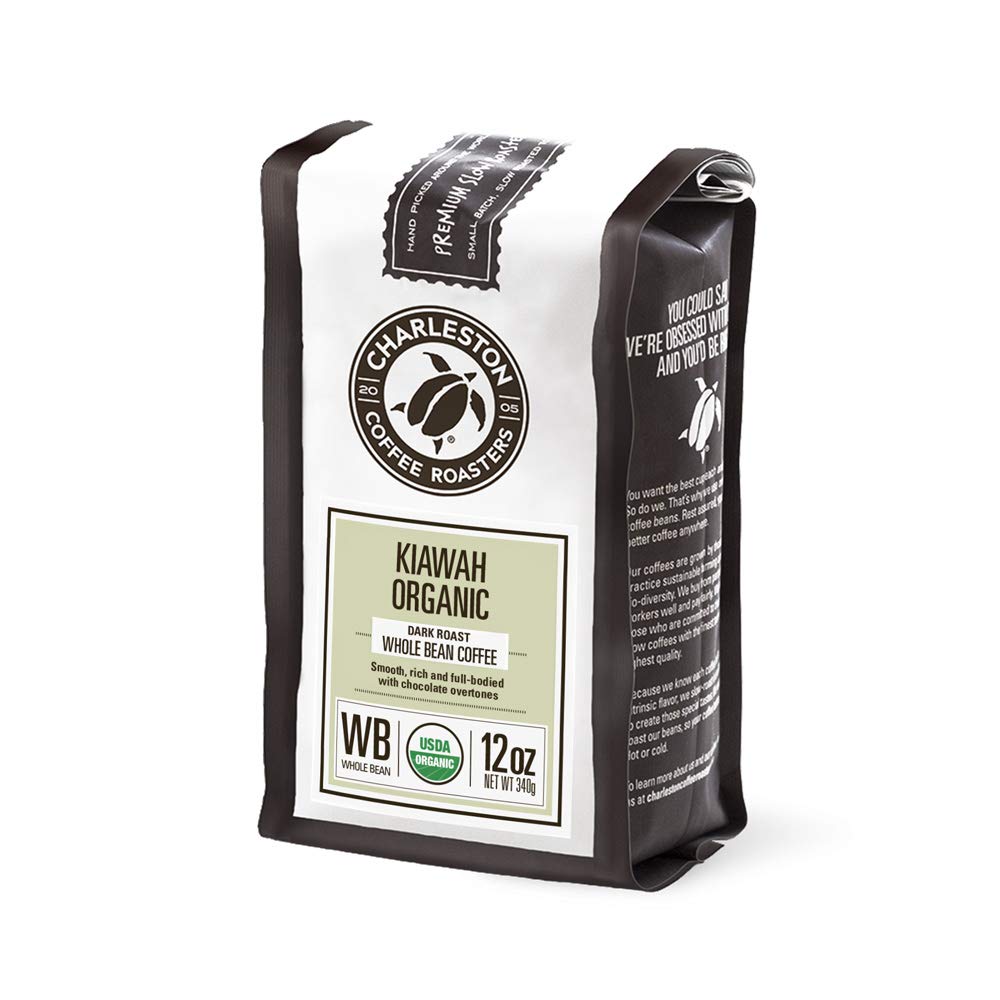 Charleston Coffee Roasters Organic Whole Bean Coffee - Premium Slow Roasted Dark Roast (Kiawah Blend) 12oz, 6 Pack | Specialty Hand-Picked Beans for Home Brewing, Office & Gifts