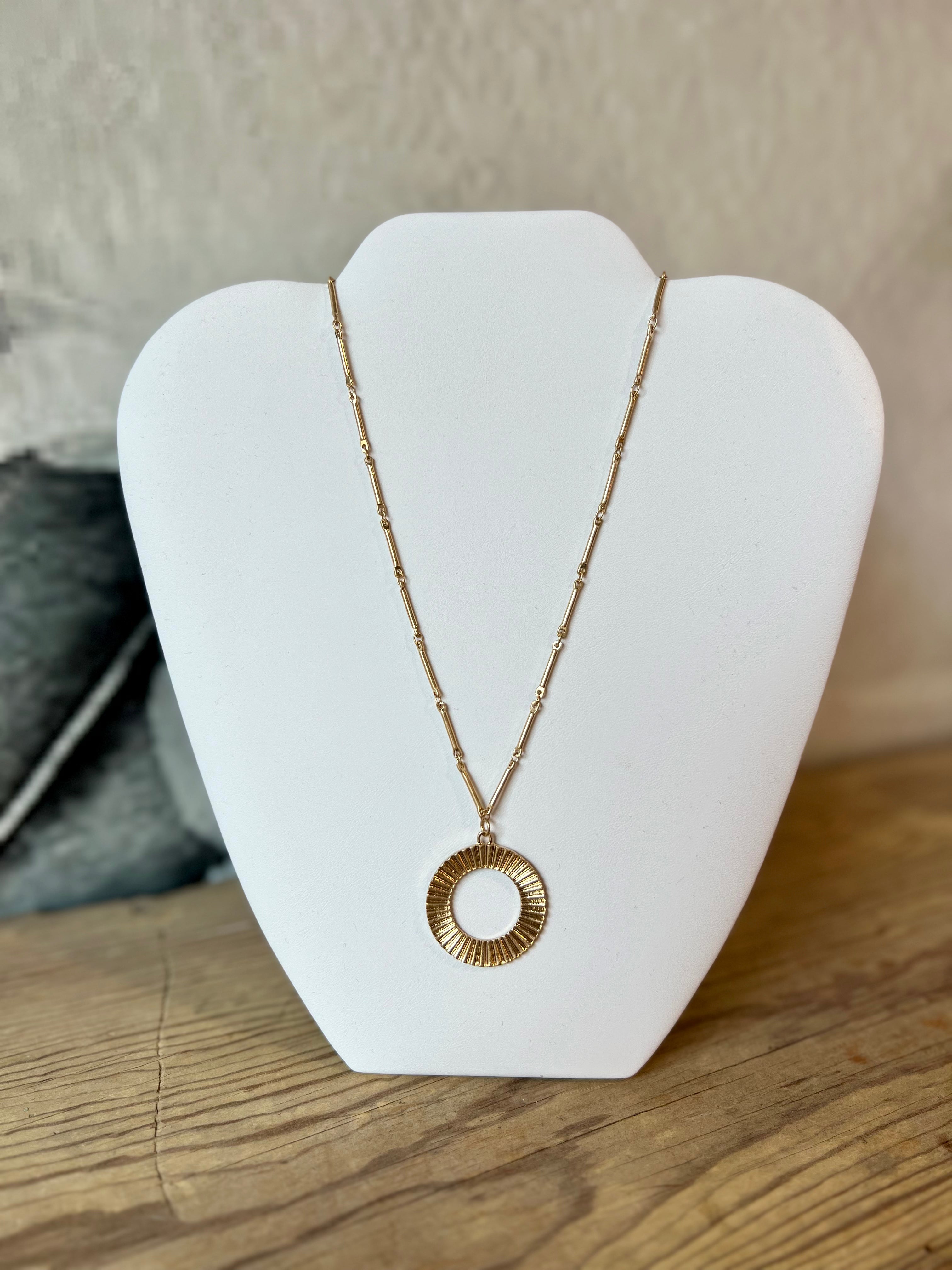 Elegant Canvas Tuscon Fluted Statement Necklace in Worn Gold - Perfect for Boho Chic Outfits, Festivals & Layered Jewelry Looks