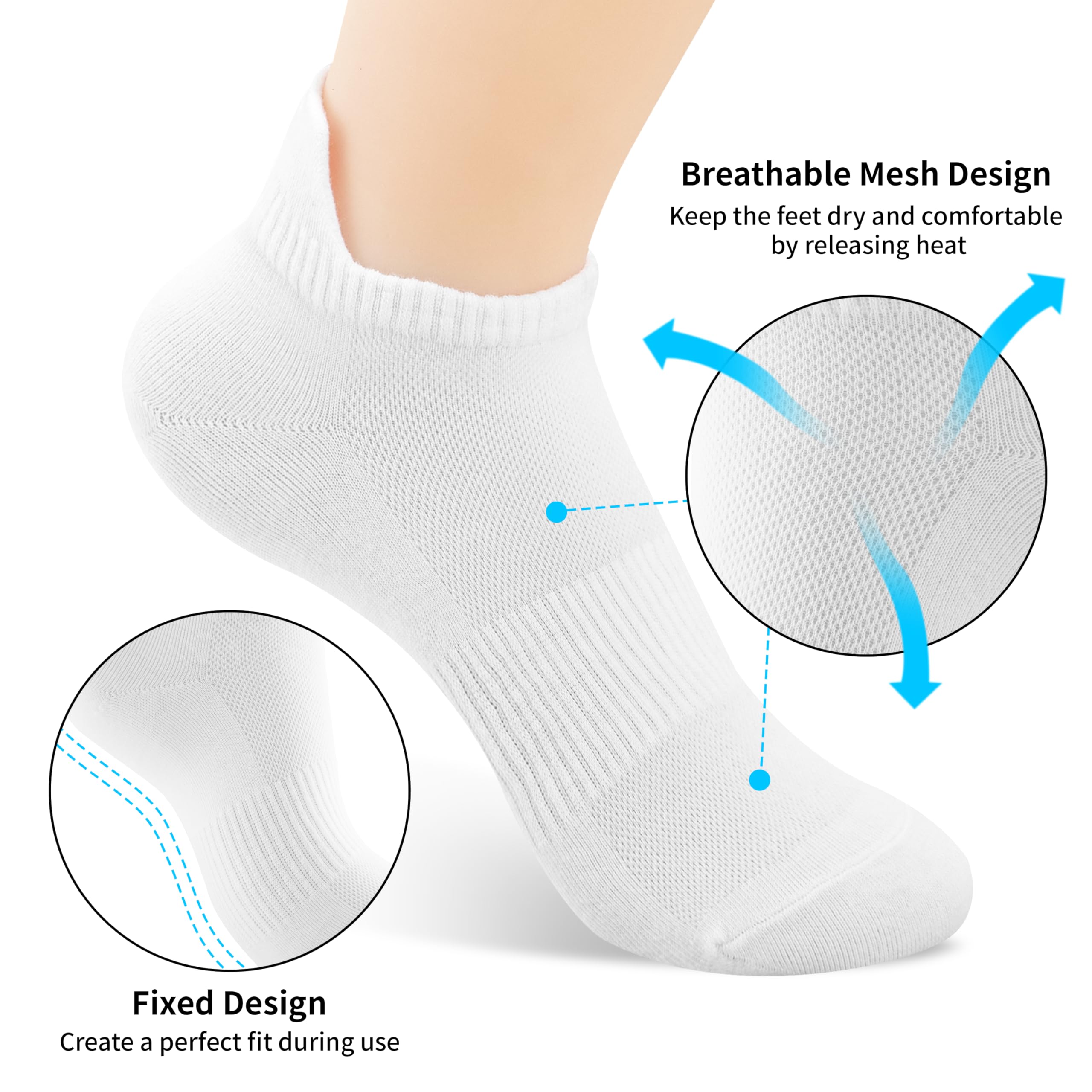Women's Thin Ankle Socks 6-Pack - Breathable Cotton Athletic Socks for Sneakers & Tennis Shoes | Perfect for Running, Gym Workouts & Everyday Comfort