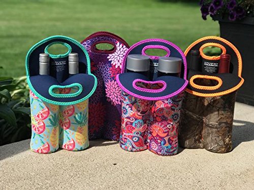 Koverz Insulated Neoprene 2-Bottle Wine & Water Carrier - Leakproof Double Bottle Tote Bag for Beach, Picnic, Camping & Outdoor Activities