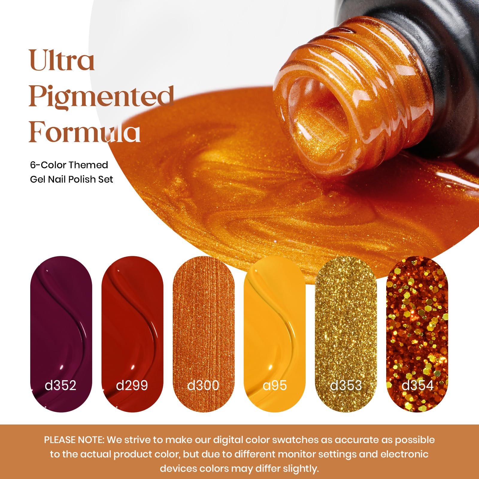 Beetles Gel Nail Polish Set - 6 Fall Colors (Burgundy, Yellow Glitter, Orange, Gold) for UV/LED Lamp - DIY Manicure Kit for Home Nail Art | Perfect for Autumn Nails, Holiday Parties & Professional Salon Use