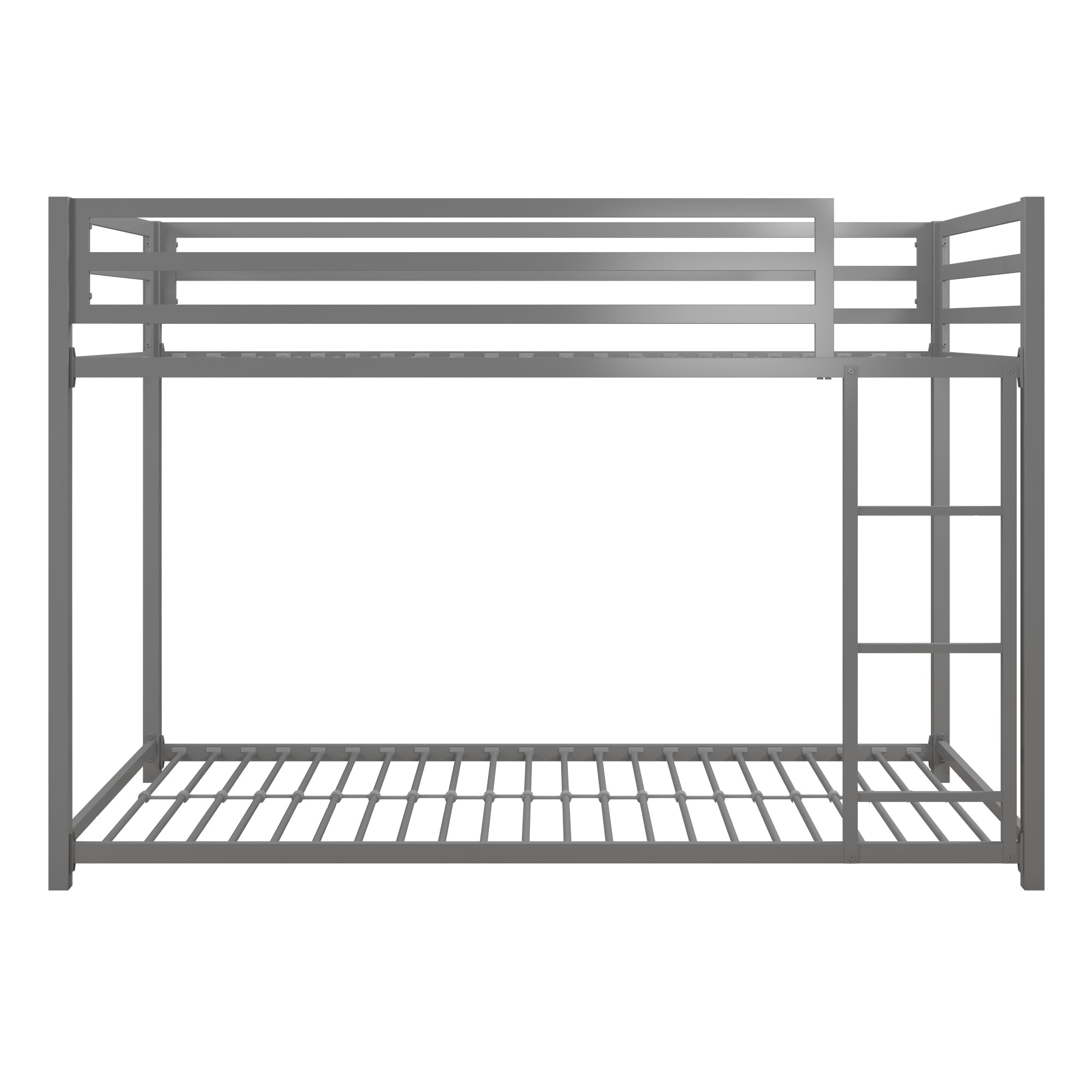 DHP Miles Low Metal Bunk Bed Frame for Kids - Twin Over Twin with Built-in Ladder & High Guardrail | Sturdy Metal Slats, No Box Spring Needed | Space-Saving Design for Small Rooms | Perfect for Kids' Bedrooms, Dormitories & Shared Spaces (Silver)