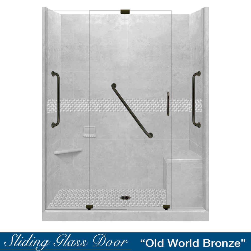 Freedom 60 Alcove DIY Shower Remodel Kit with Portland Cement, Sistine Stone & Jewel Stone Accent - Perfect for Bathroom Renovation and Modern Home Upgrade