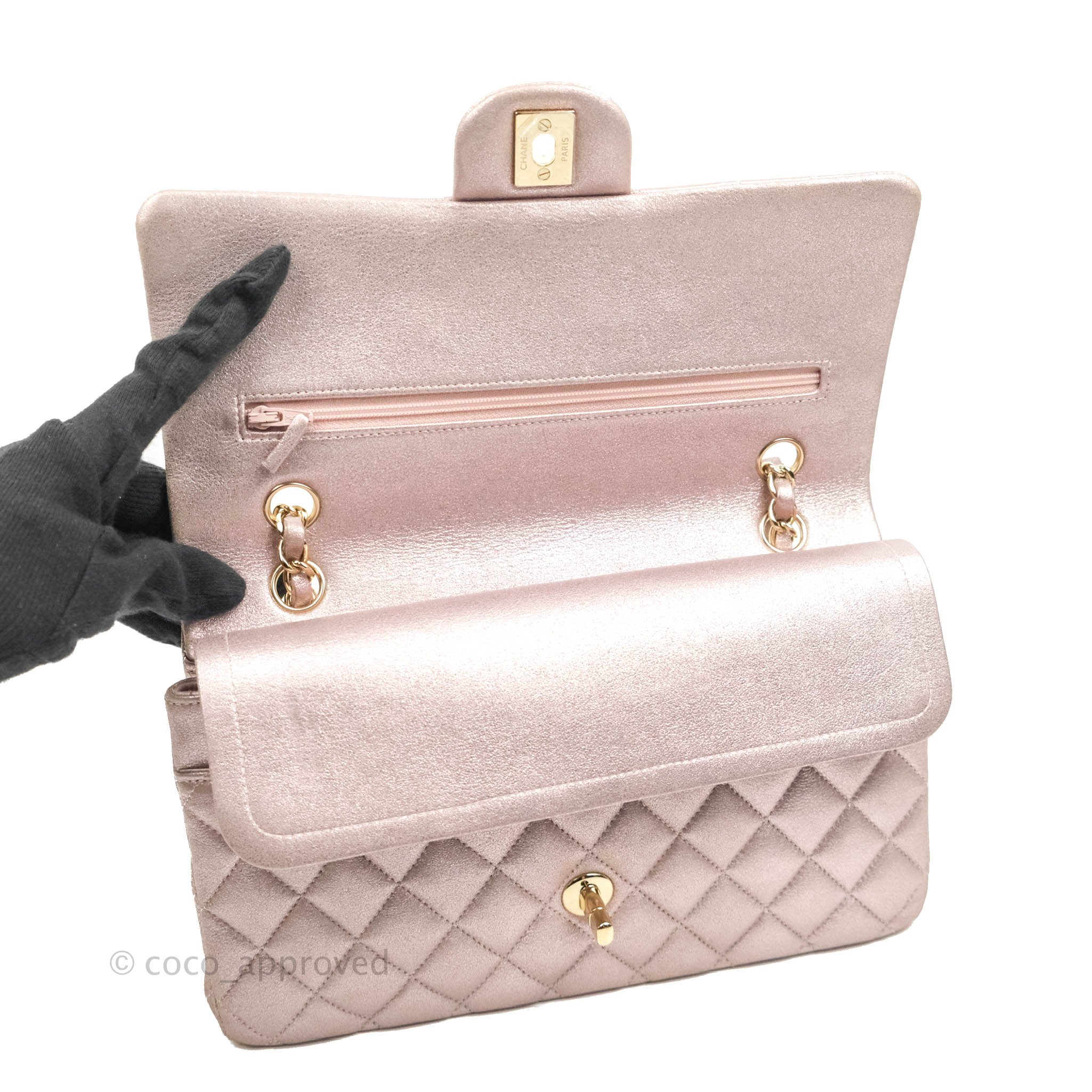 Chanel Classic M/L Medium Double Flap Bag in Rose Gold Pink Lambskin with Gold Hardware - Luxury Handbag for Women, Perfect for Parties, Weddings & Special Occasions
