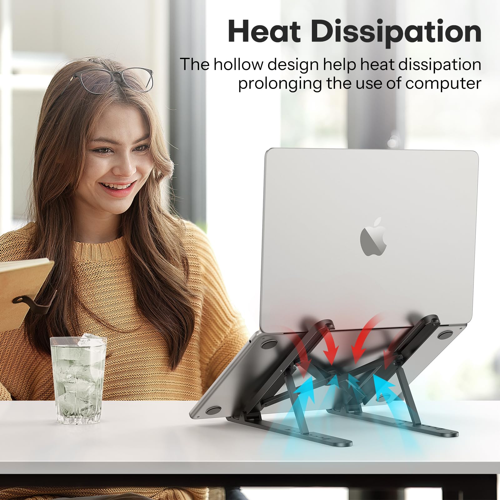 OMOTON Adjustable Laptop Stand for Desk - Portable, Foldable Computer Riser Holder Compatible with All Laptops & Tablets up to 15.6” - Perfect for Home, Office, and Travel Use