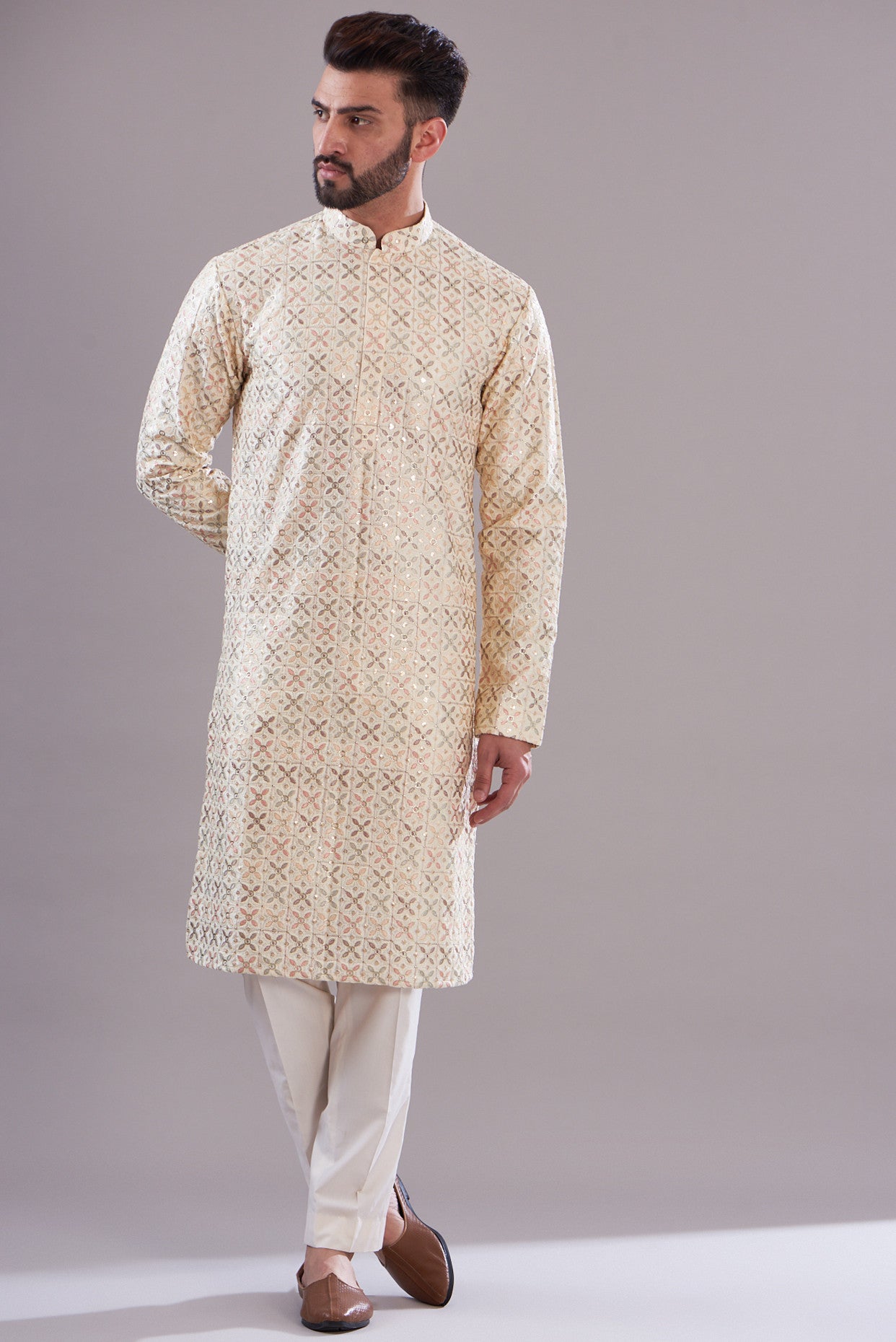 Exquisite Ivory Embroidered Kurta for Women - Elegant Traditional Indian Tunic - Perfect for Festivals, Weddings & Casual Wear