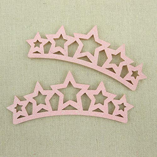 50 Pcs Glitter Crown Hair Clips - DIY Handmade Hair Accessories for Girls, Women - Shiny Synthetic Leather & Fabric Tiny Stars for Crafting (12.5cm x 4.5cm, Light Pink) - Perfect for Birthday Parties, Cosplay, Weddings & DIY Projects