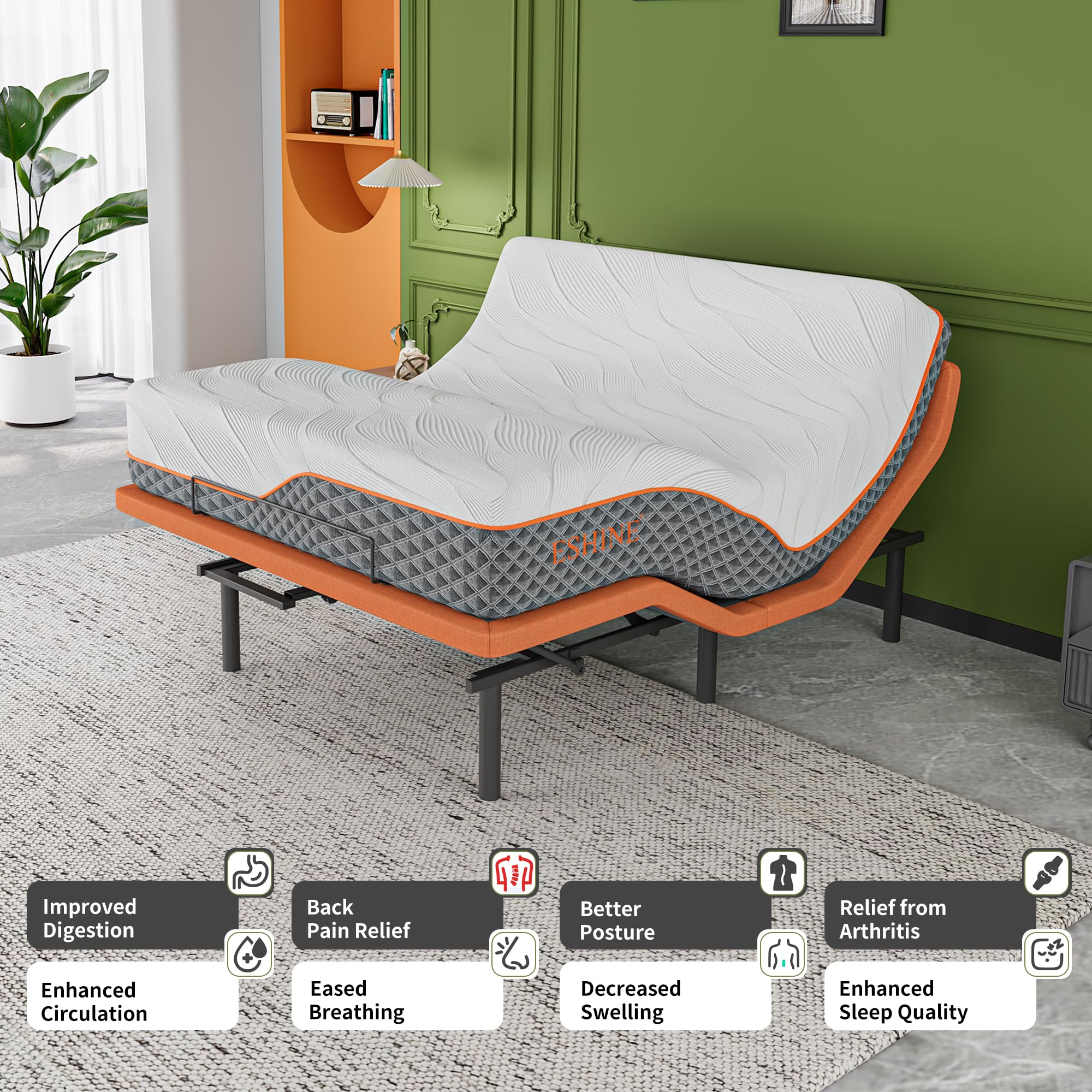 Queen Adjustable Bed Frame with 14” Hybrid Mattress - Smart App Control, Massage, Zero Gravity, USB Ports & Under Bed Lighting - Perfect for Back Pain Relief, Reading & Relaxation