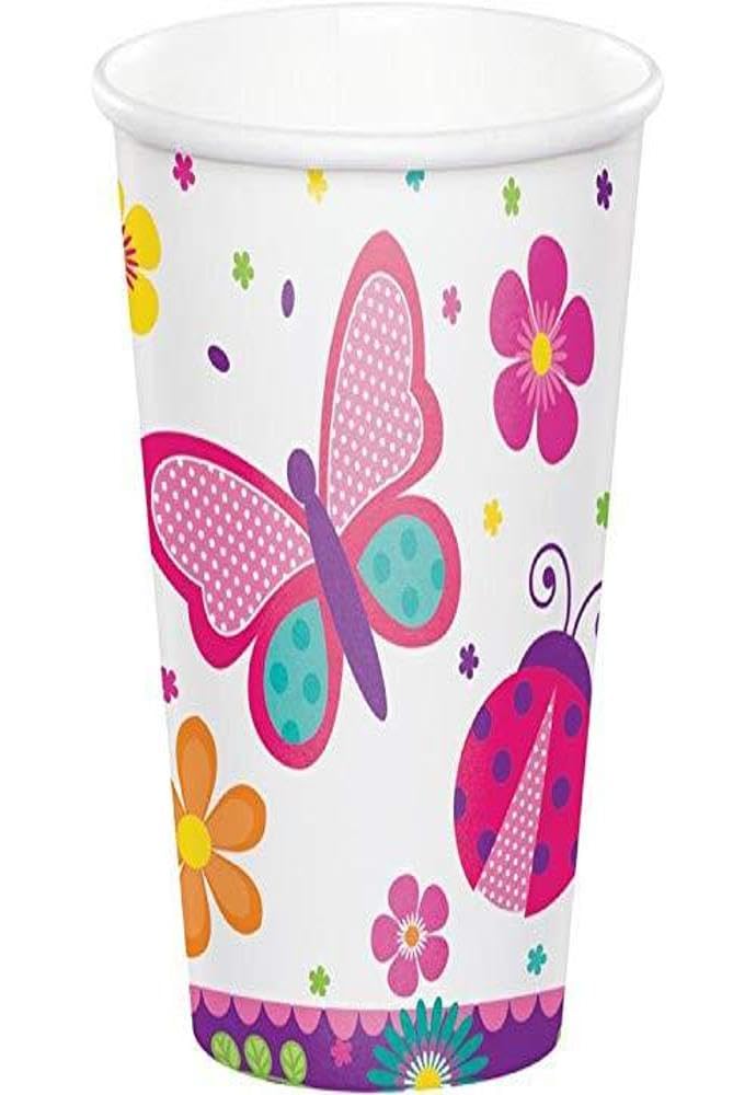 Eco-Friendly Butterfly Garden Disposable Paper Cups - 8 oz (8 Pack) | Perfect for Birthday Parties, Baby Showers & Outdoor Picnics