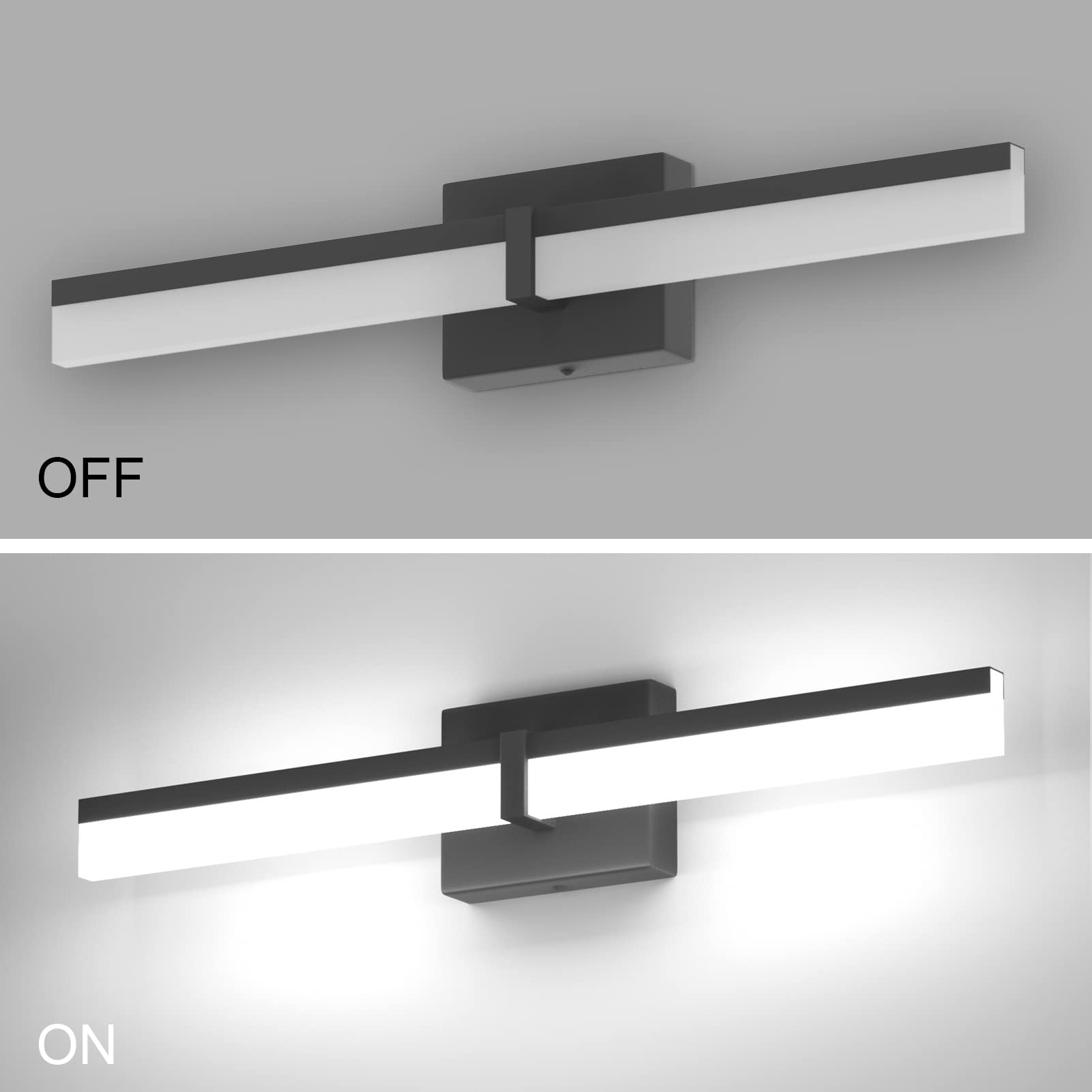 Tipace 24 Inch LED Vanity Light Fixture - Modern Black Bathroom Lighting with 6000K White Light - Perfect for Mirror Illumination in Contemporary Bathrooms