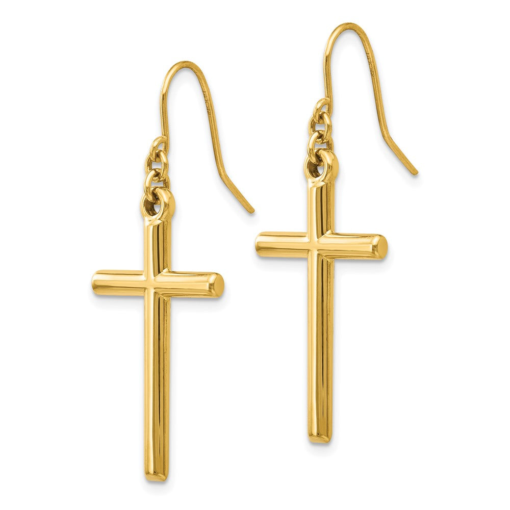 Gold Cross Shepherd Hook Dangle Earrings H1087 - Religious Jewelry for Women, Perfect for Church, Weddings & Everyday Wear