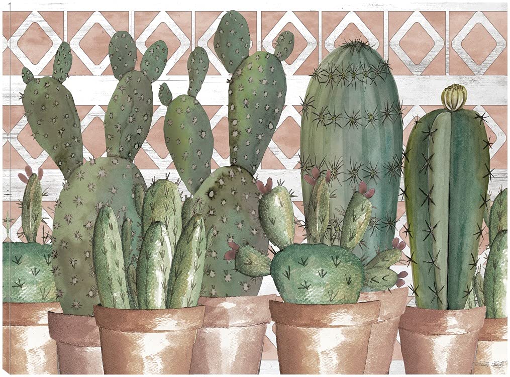 Fine Art Canvas Geo Succulents Wall Decor by Cindy Jacobs - Modern Botanical Painting for Living Room, Bedroom, Office & More - Ready to Hang 32x24 Inches - Perfect for Home, Office & Gift Giving